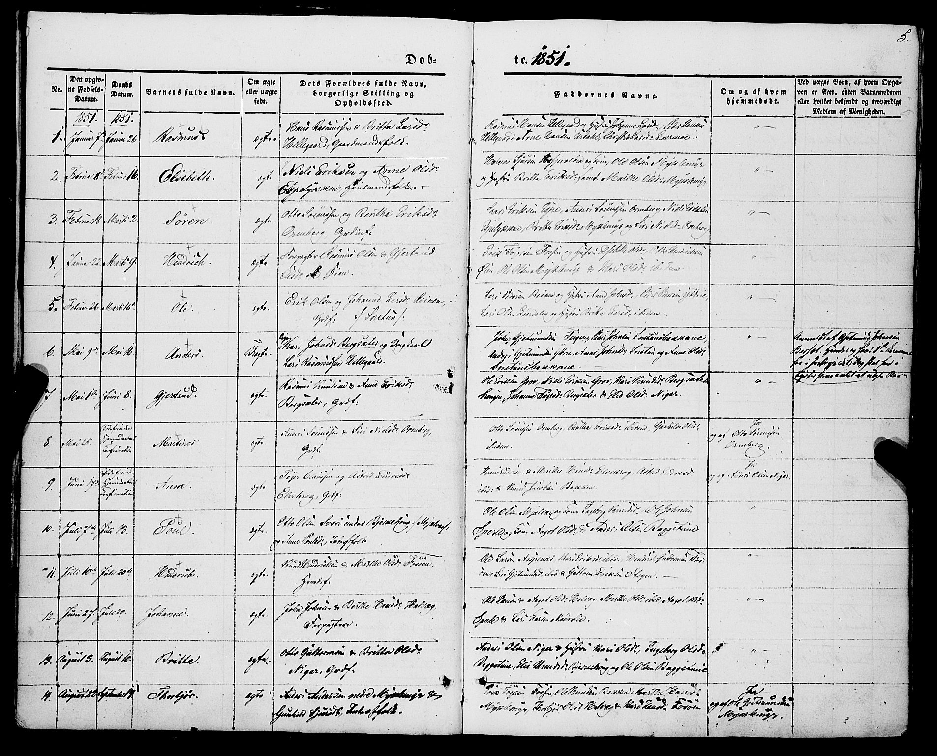 Jostedal sokneprestembete, AV/SAB-A-80601/H/Haa/Haaa/L0005: Parish register (official) no. A 5, 1849-1877, p. 5