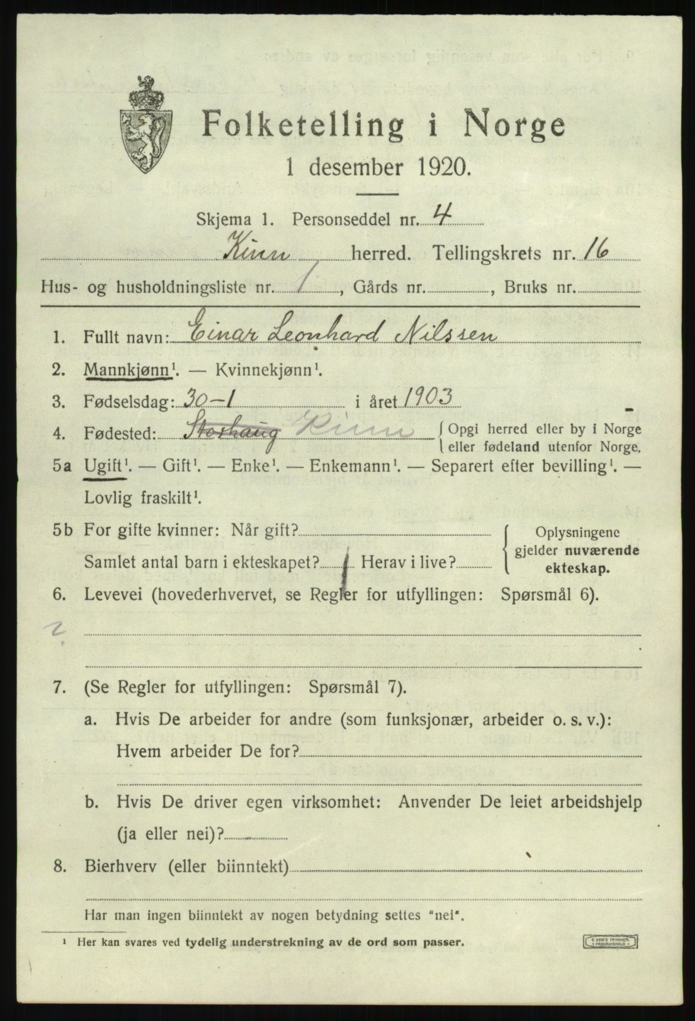 SAB, 1920 census for Kinn, 1920, p. 5581