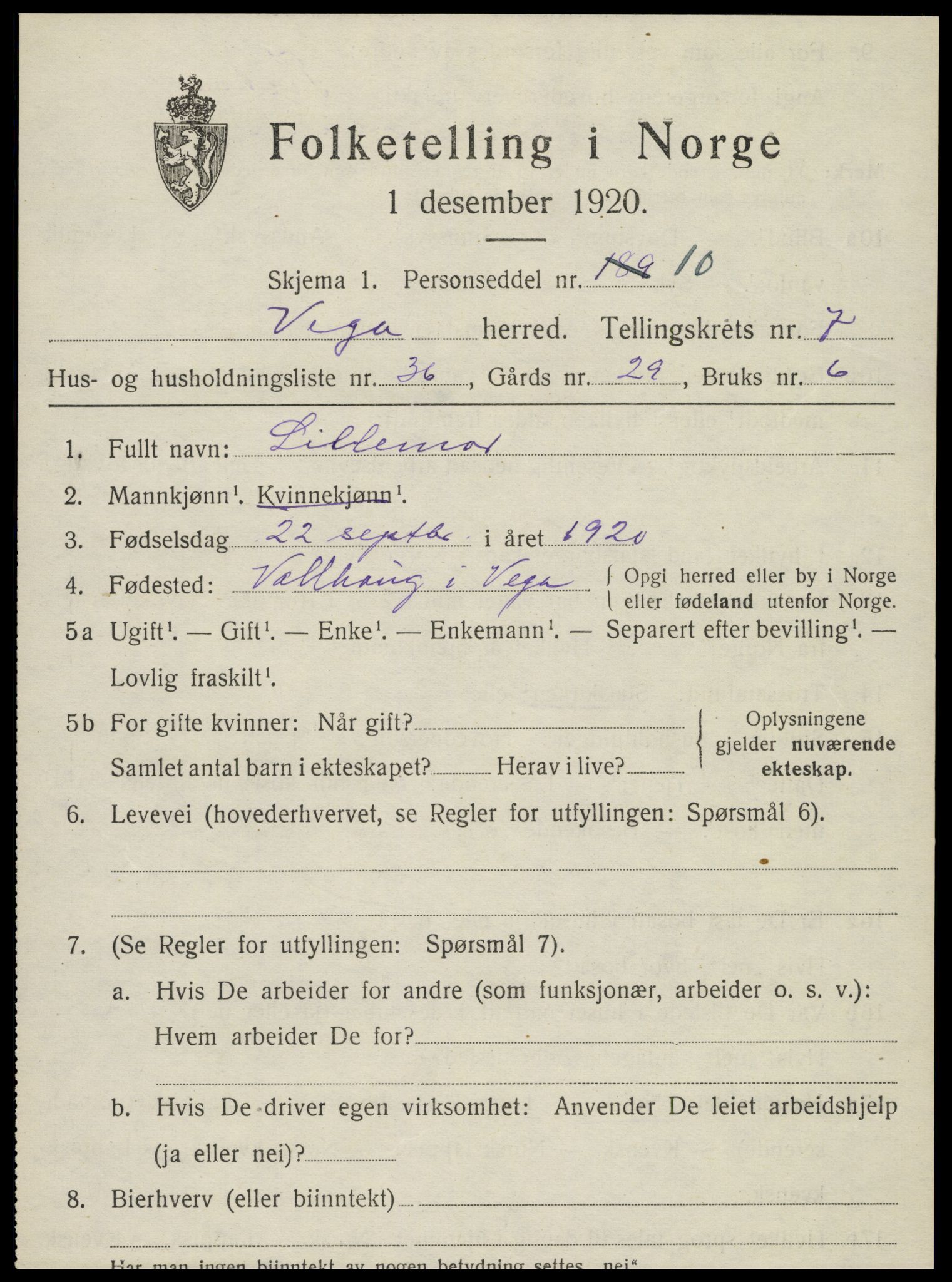 SAT, 1920 census for Vega, 1920, p. 3787