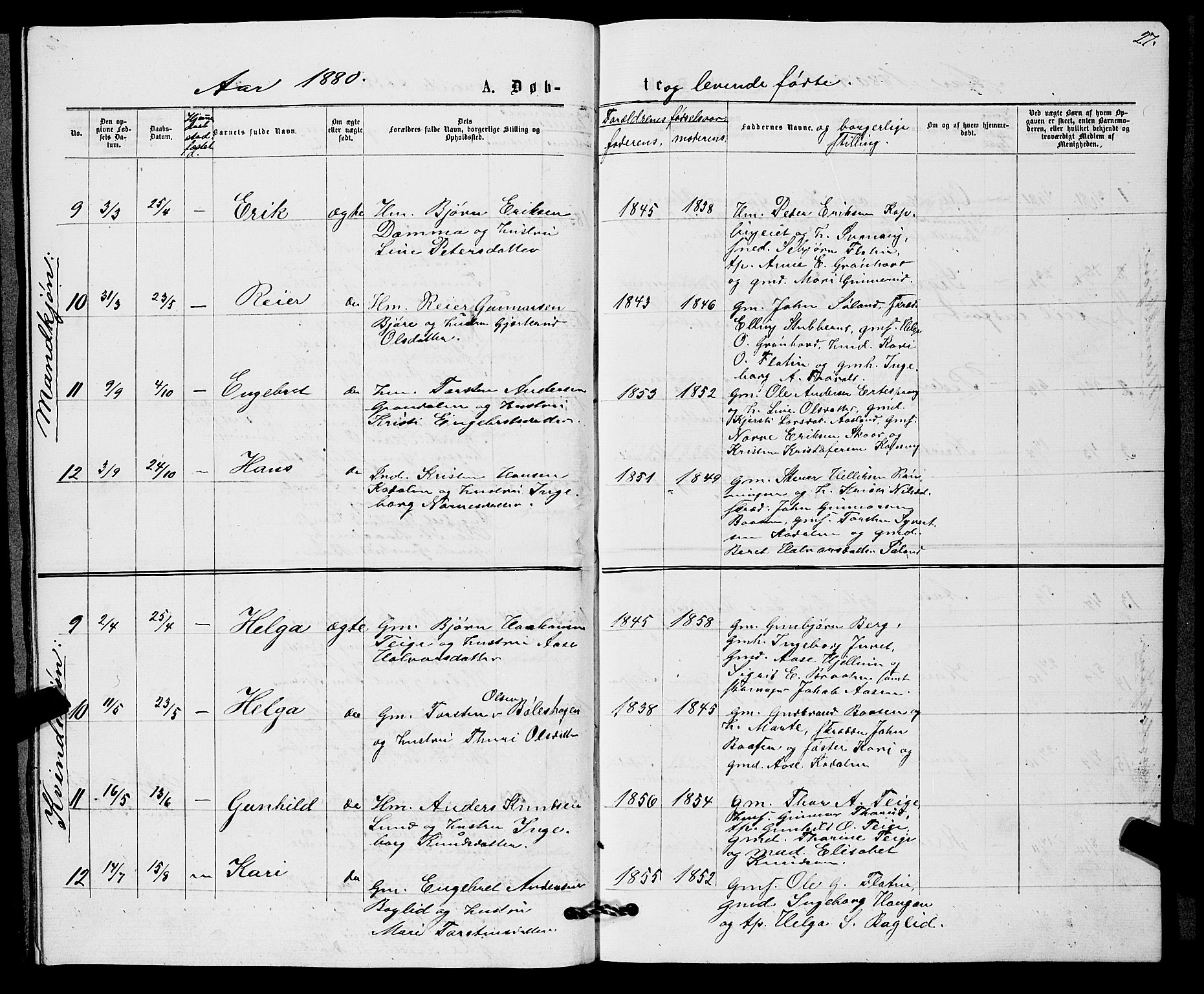 Sigdal kirkebøker, AV/SAKO-A-245/G/Gb/L0002: Parish register (copy) no. II 2, 1875-1900, p. 27