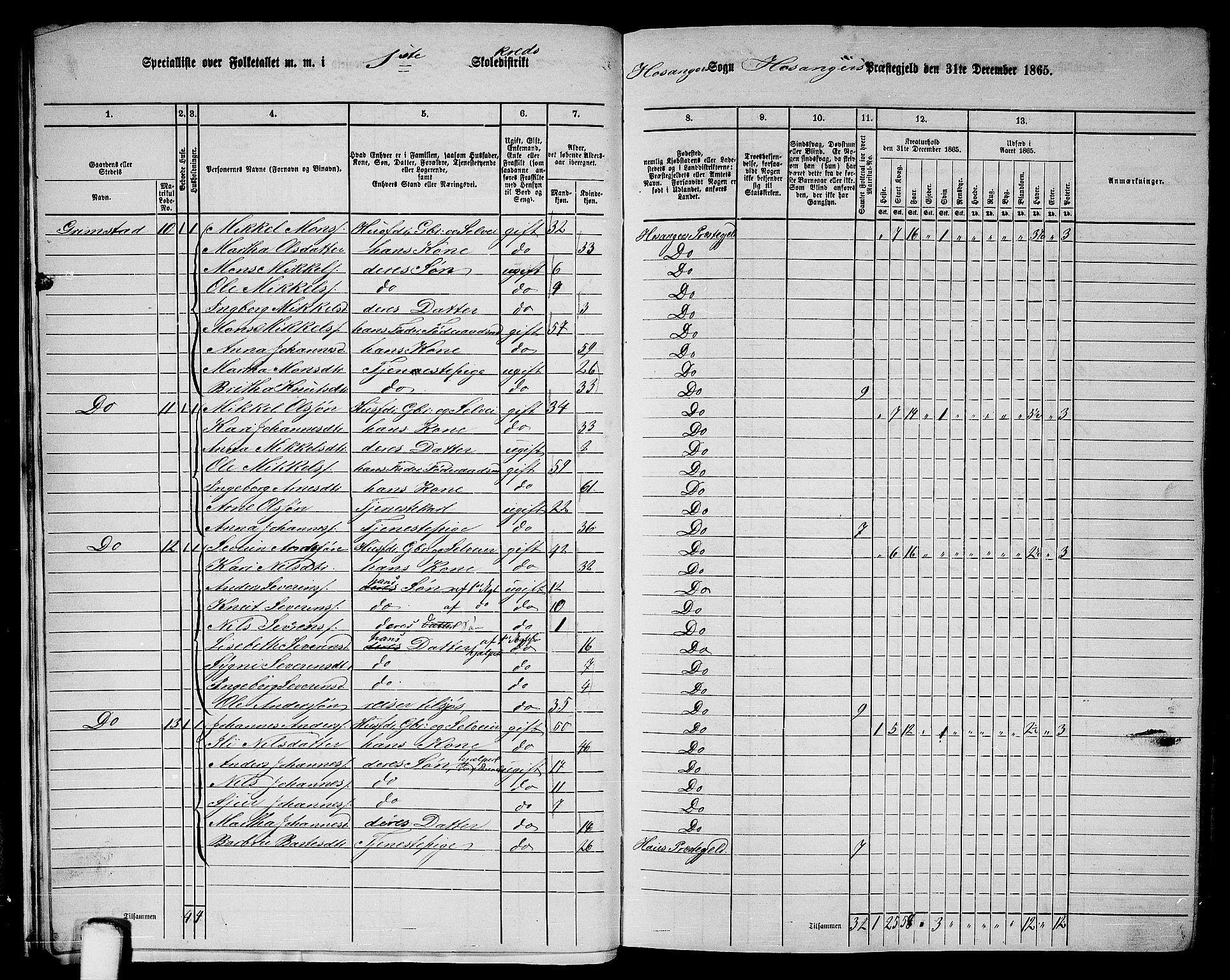 RA, 1865 census for Hosanger, 1865, p. 21