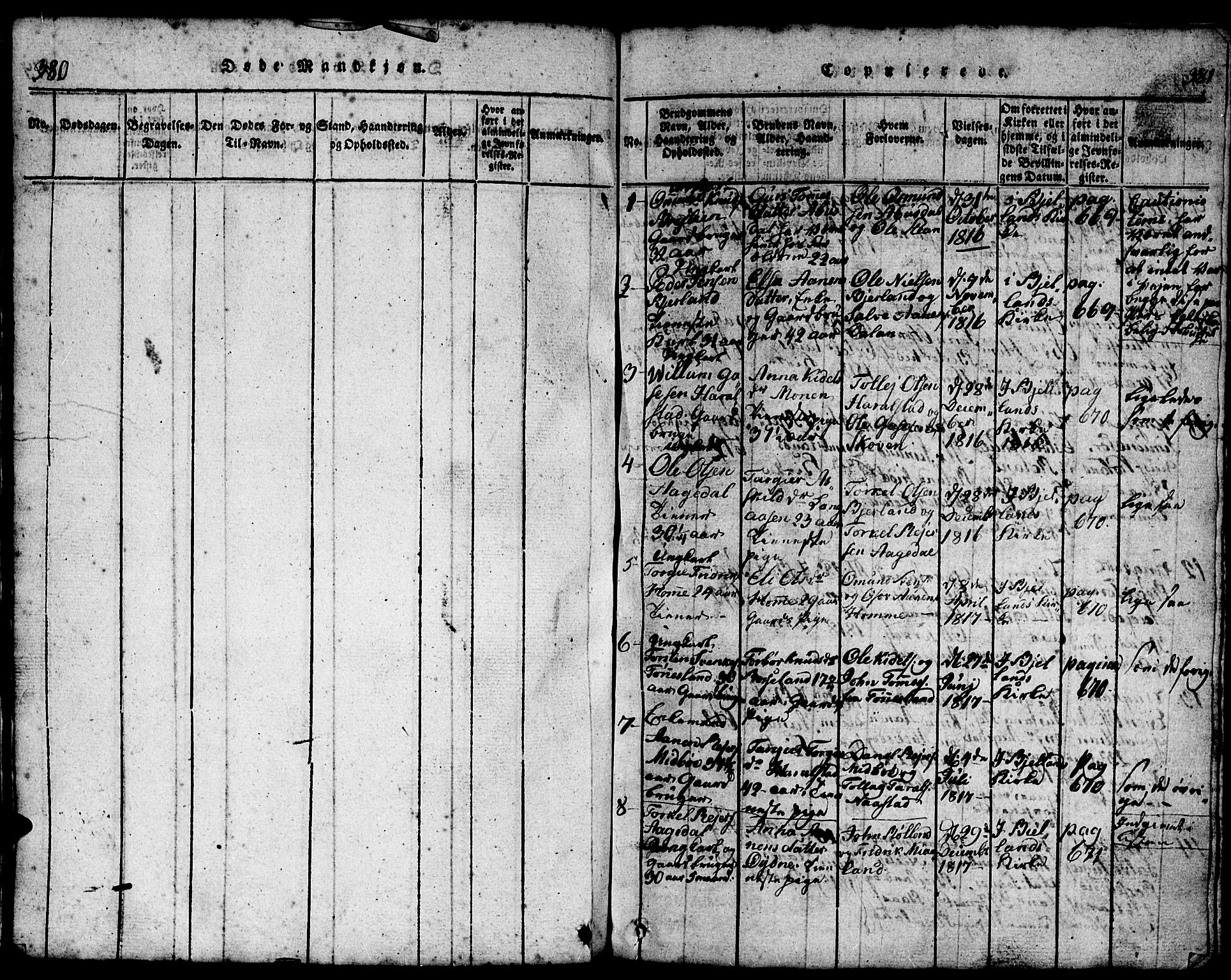 Bjelland sokneprestkontor, SAK/1111-0005/F/Fb/Fba/L0003: Parish register (copy) no. B 3, 1816-1870, p. 380-381