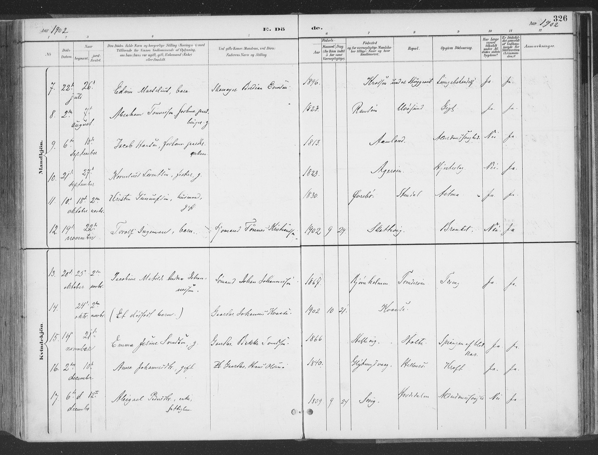 Høvåg sokneprestkontor, AV/SAK-1111-0025/F/Fa/L0006: Parish register (official) no. A 6, 1894-1923, p. 326