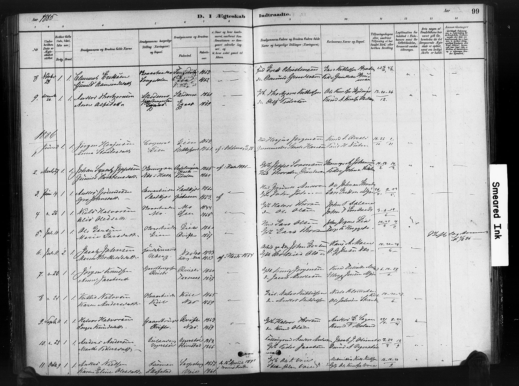 Gjerstad sokneprestkontor, SAK/1111-0014/F/Fa/Fab/L0004: Parish register (official) no. A 4, 1879-1890, p. 99