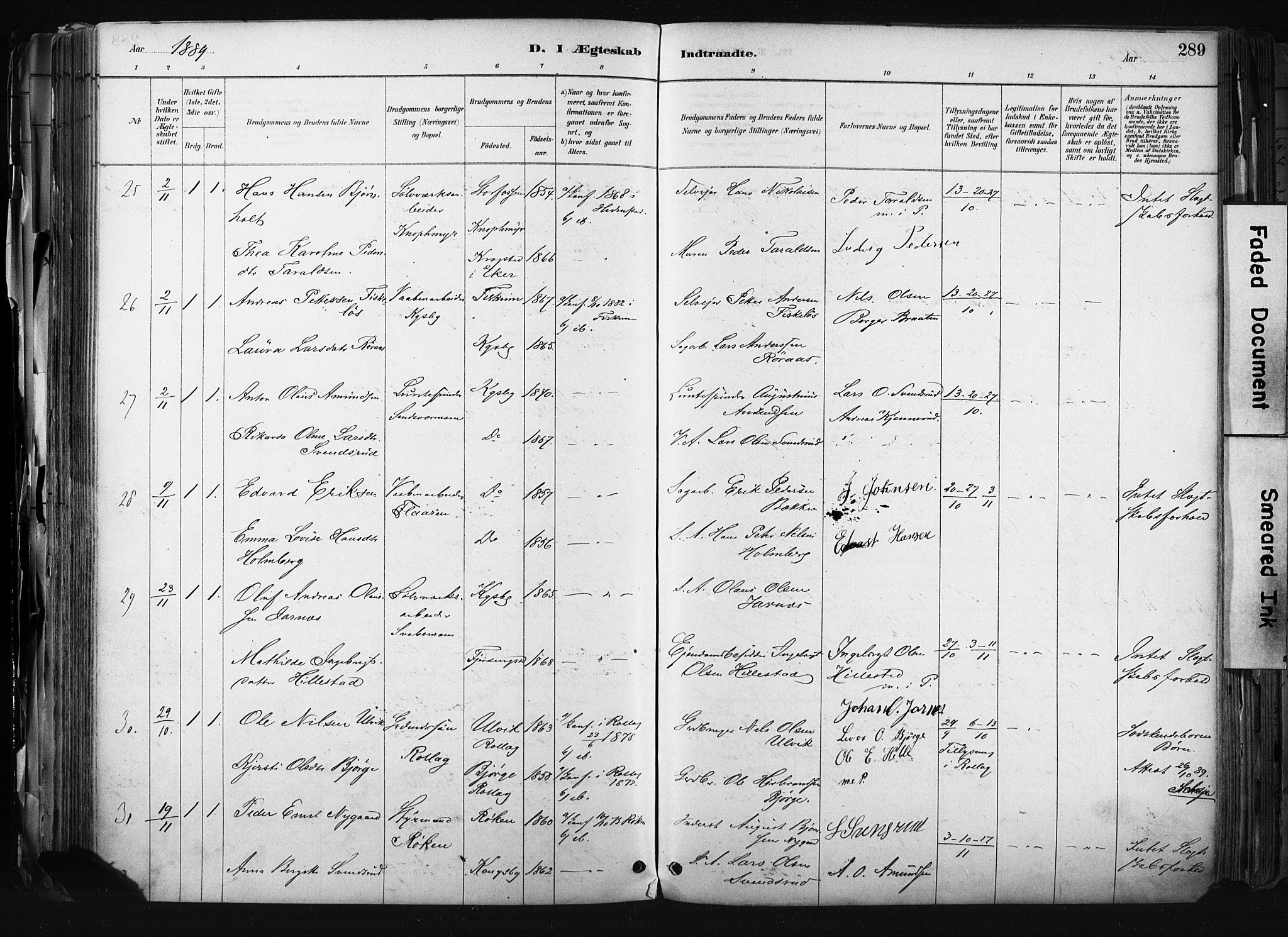 Kongsberg kirkebøker, AV/SAKO-A-22/F/Fb/L0002: Parish register (official) no. II 2, 1886-1896, p. 289