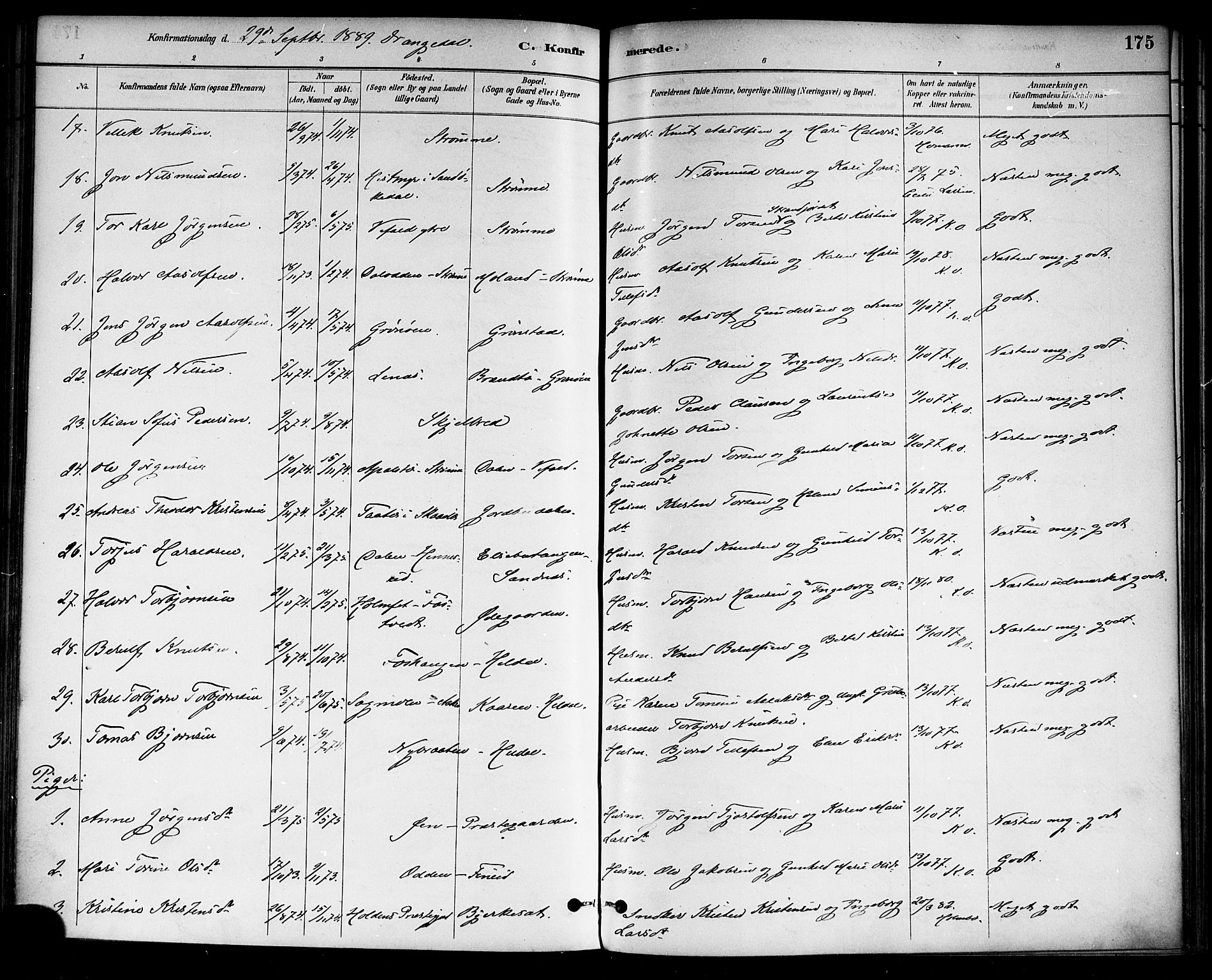 Drangedal kirkebøker, SAKO/A-258/F/Fa/L0010: Parish register (official) no. 10 /1, 1885-1894, p. 175