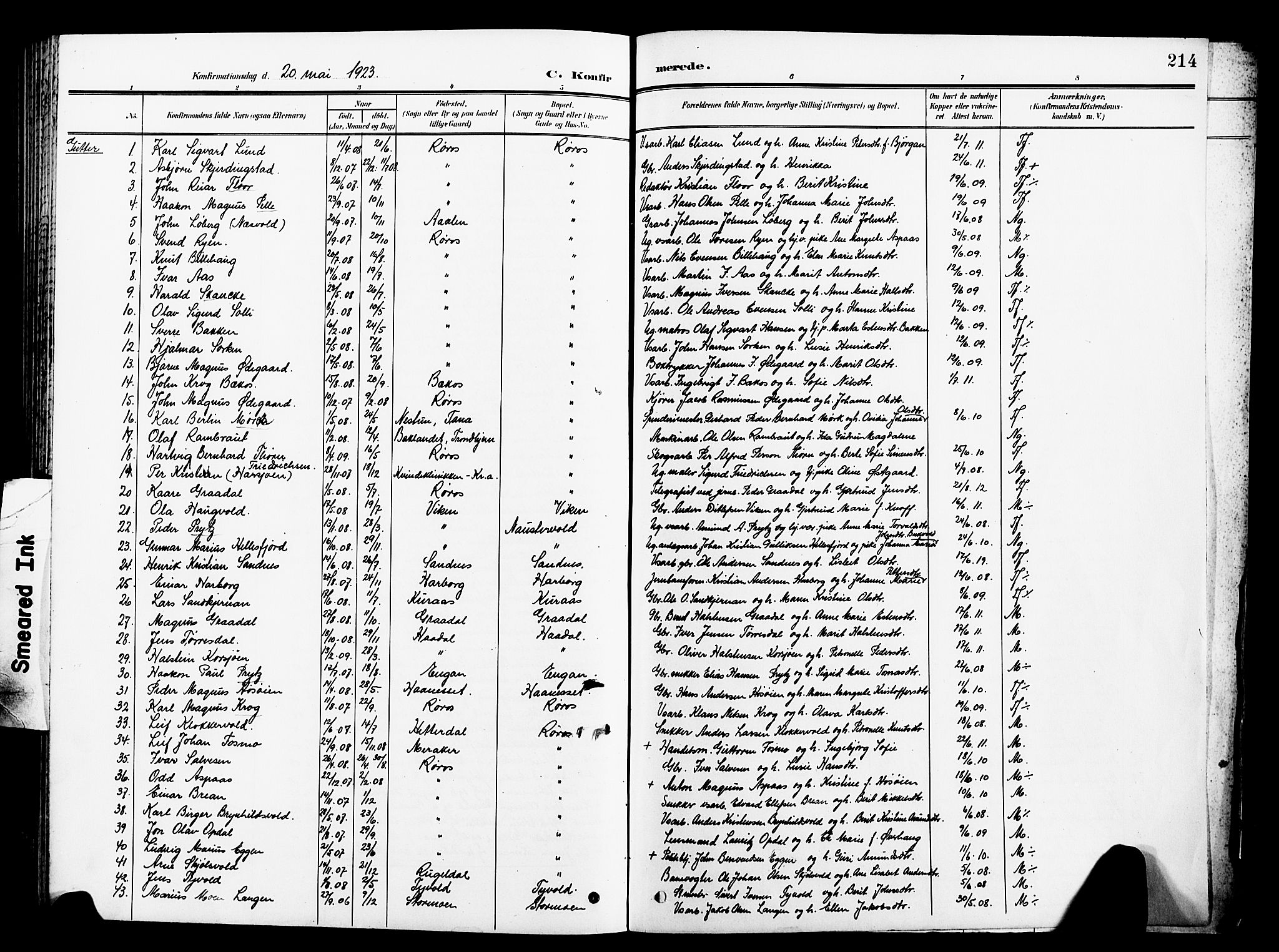 Ministerialprotokoller, klokkerbøker og fødselsregistre - Sør-Trøndelag, AV/SAT-A-1456/681/L0942: Parish register (copy) no. 681C06, 1906-1925, p. 214a
