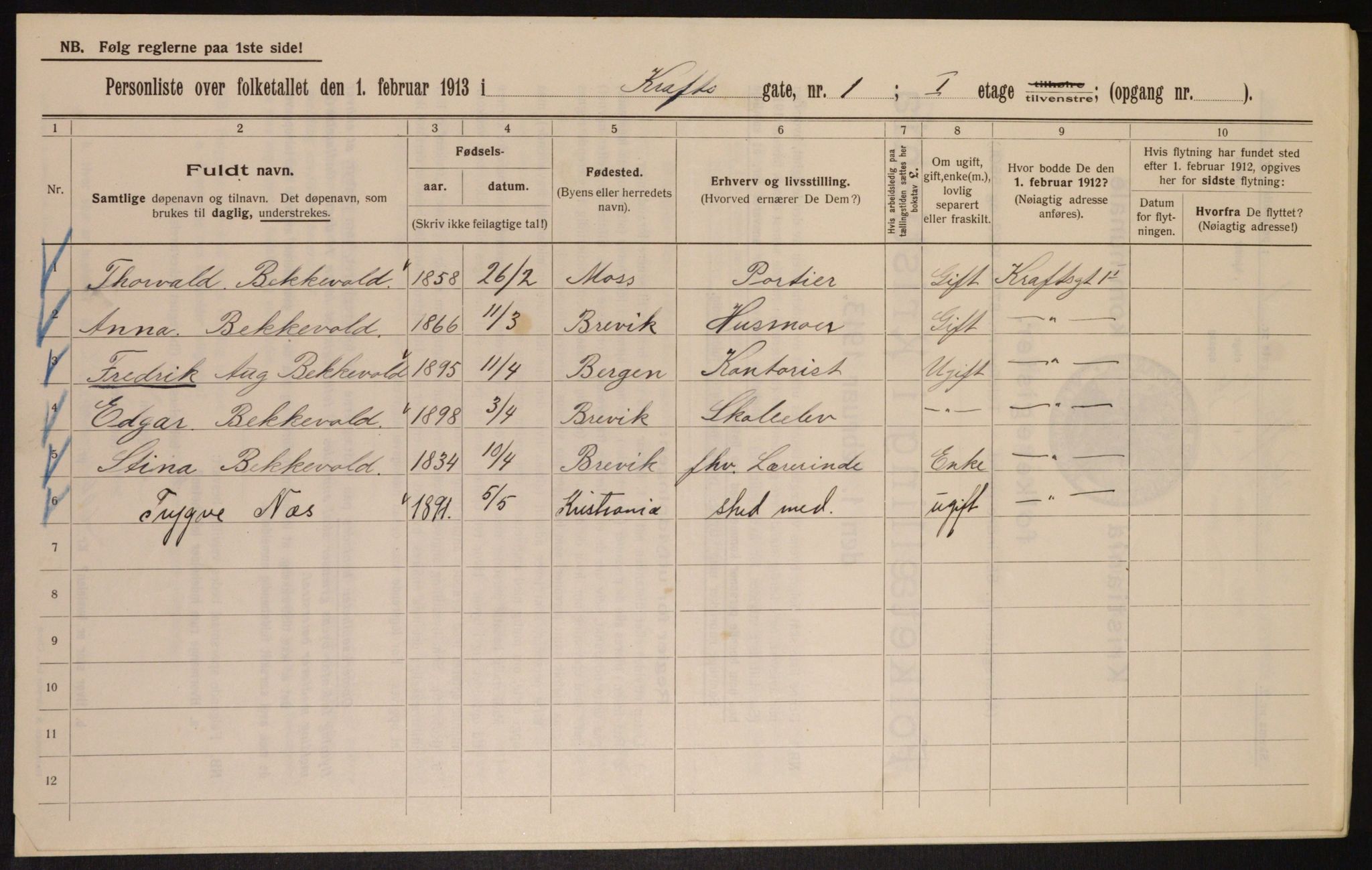 OBA, Municipal Census 1913 for Kristiania, 1913, p. 53618