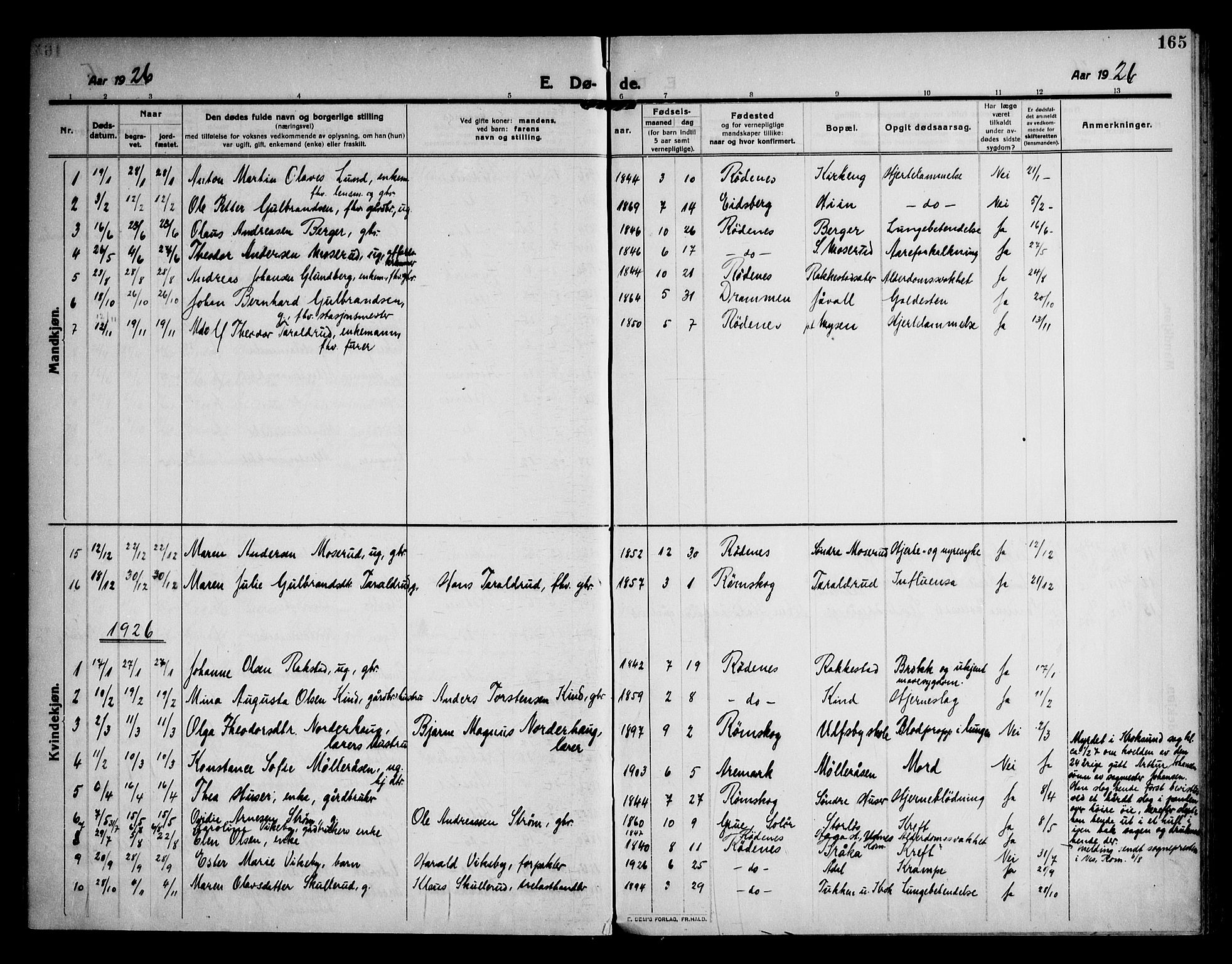 Rødenes prestekontor Kirkebøker, AV/SAO-A-2005/F/Fa/L0012: Parish register (official) no. I 12, 1911-1926, p. 165