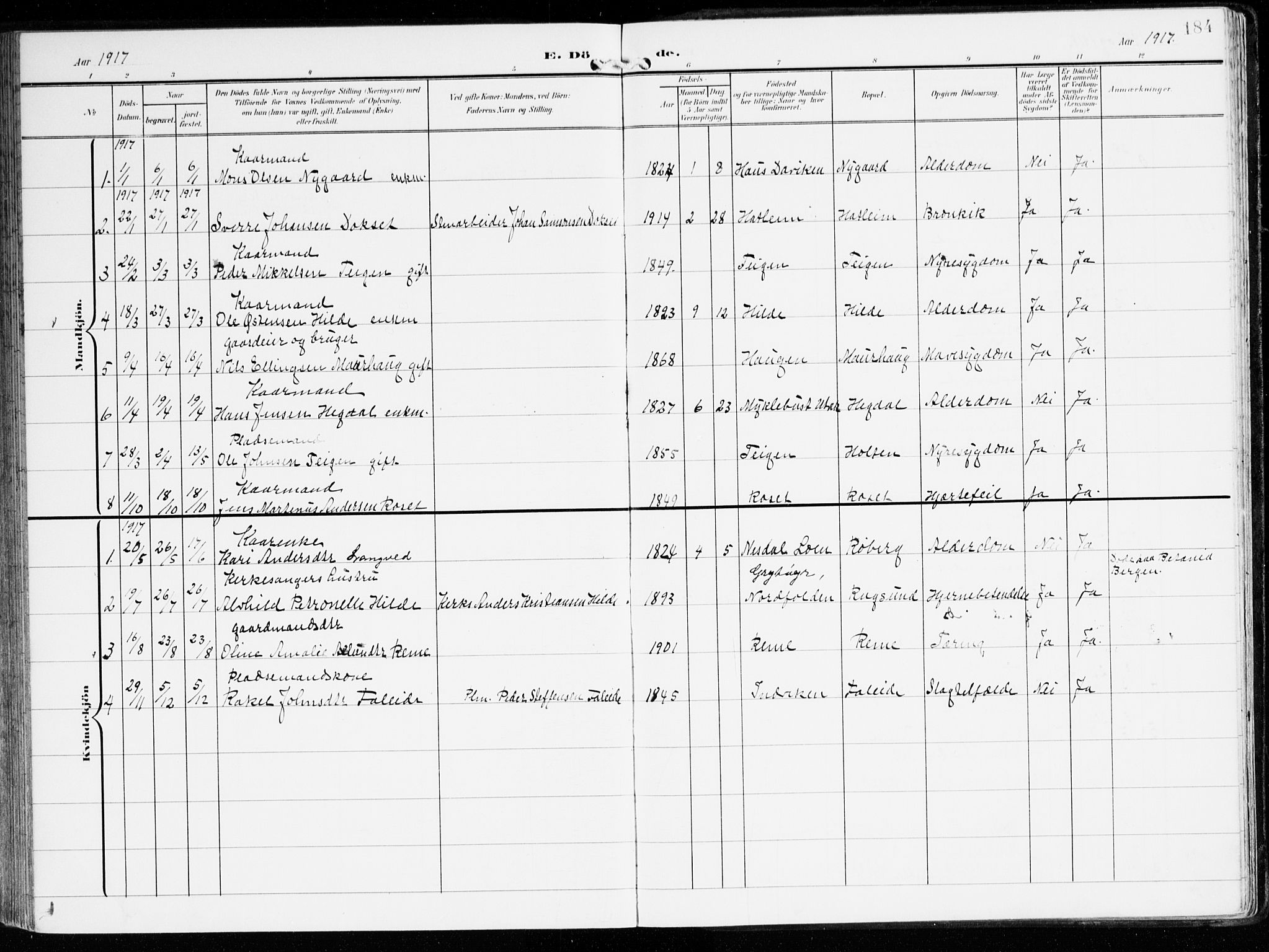 Innvik sokneprestembete, AV/SAB-A-80501: Parish register (official) no. B 2, 1903-1929, p. 184