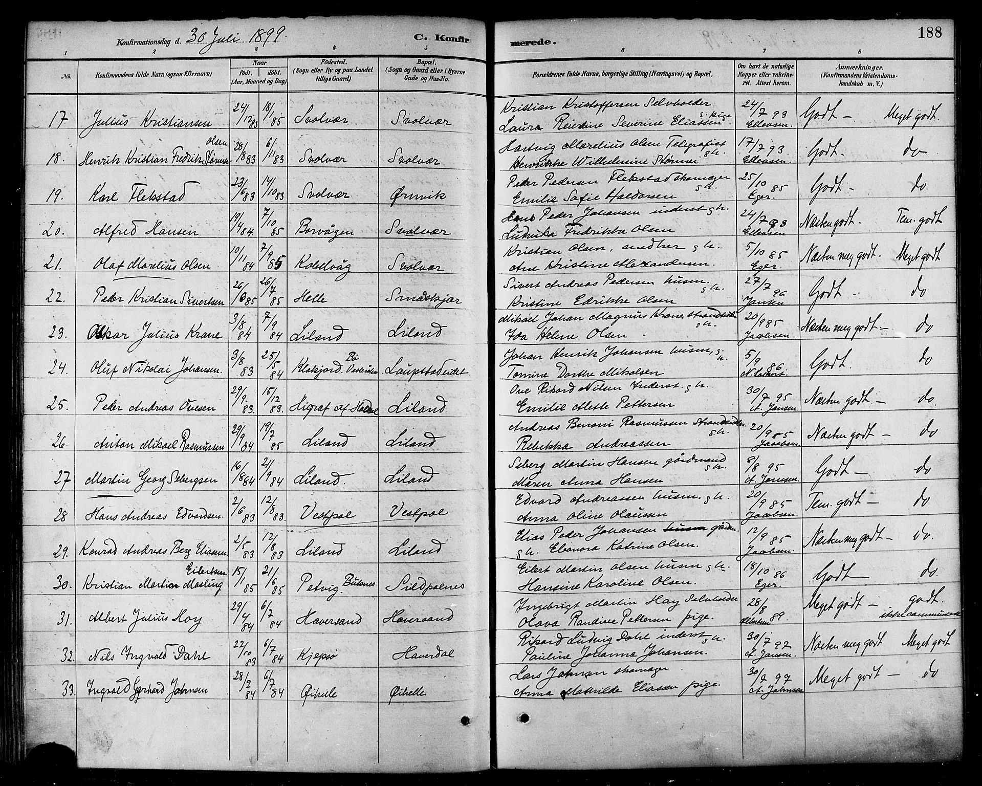 Ministerialprotokoller, klokkerbøker og fødselsregistre - Nordland, SAT/A-1459/874/L1060: Parish register (official) no. 874A04, 1890-1899, p. 188