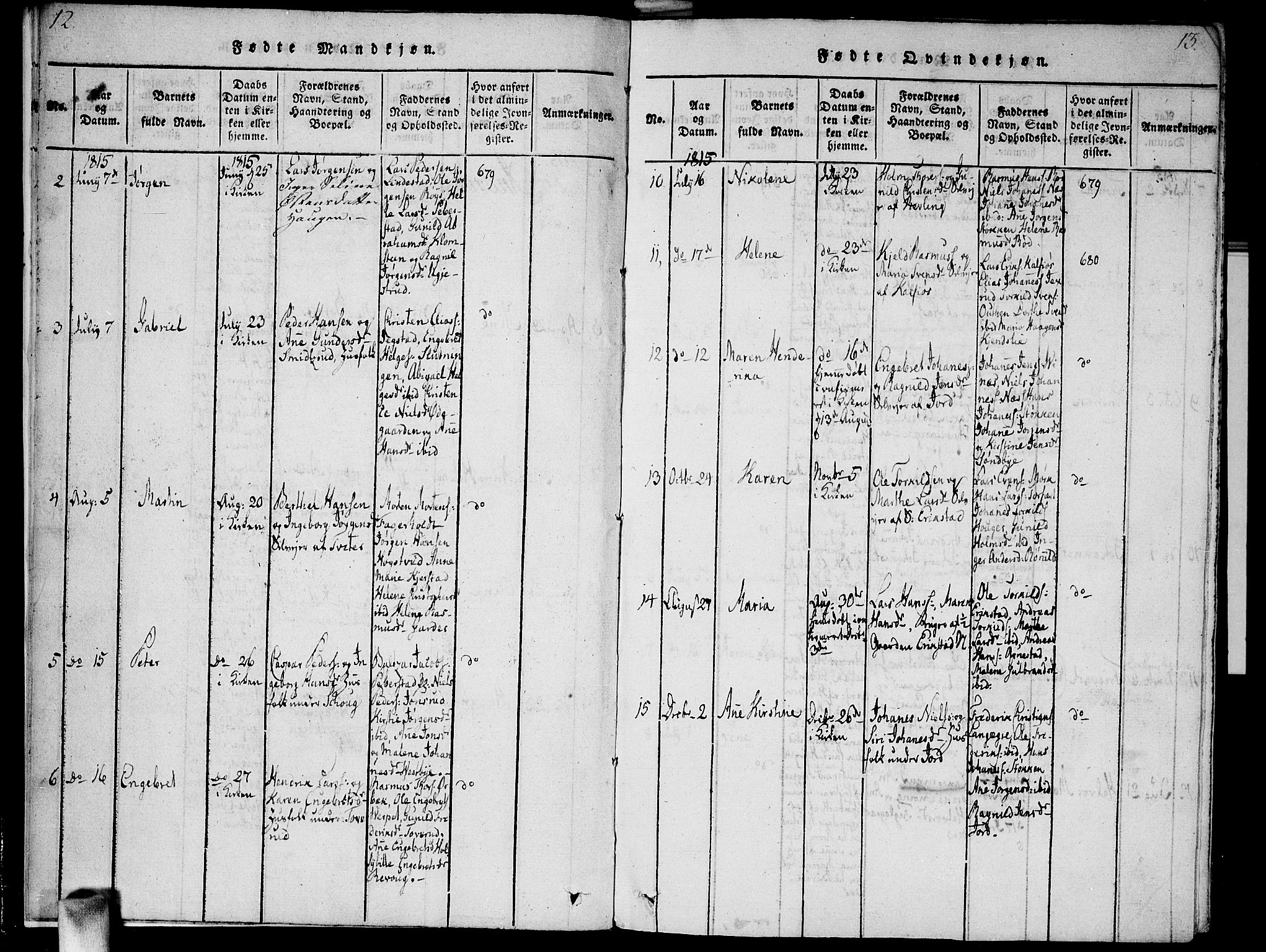 Vestby prestekontor Kirkebøker, AV/SAO-A-10893/G/Ga/L0001: Parish register (copy) no. I 1, 1814-1827, p. 12-13