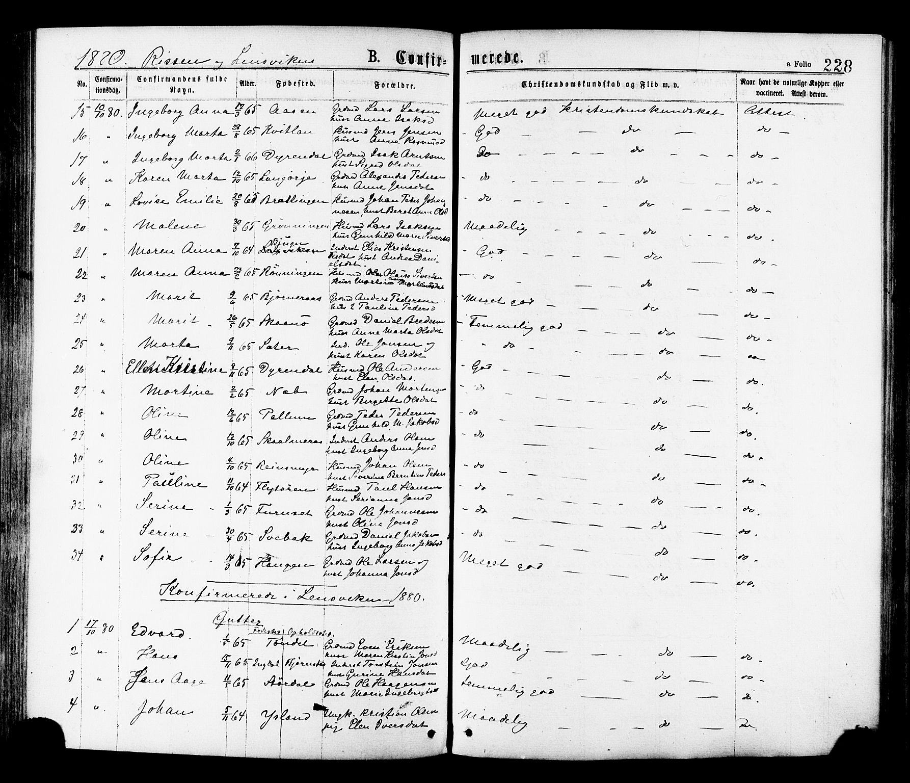 Ministerialprotokoller, klokkerbøker og fødselsregistre - Sør-Trøndelag, SAT/A-1456/646/L0613: Parish register (official) no. 646A11, 1870-1884, p. 228