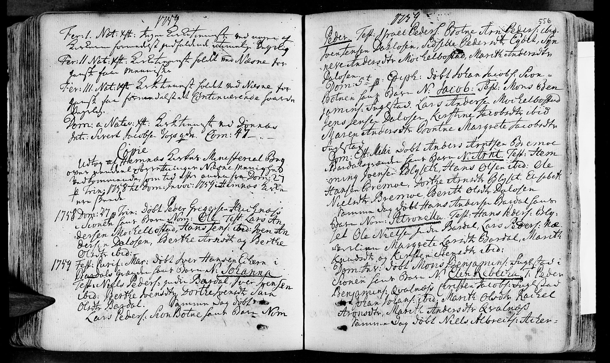Ministerialprotokoller, klokkerbøker og fødselsregistre - Nordland, AV/SAT-A-1459/838/L0543: Parish register (official) no. 838A02, 1738-1769, p. 555-556