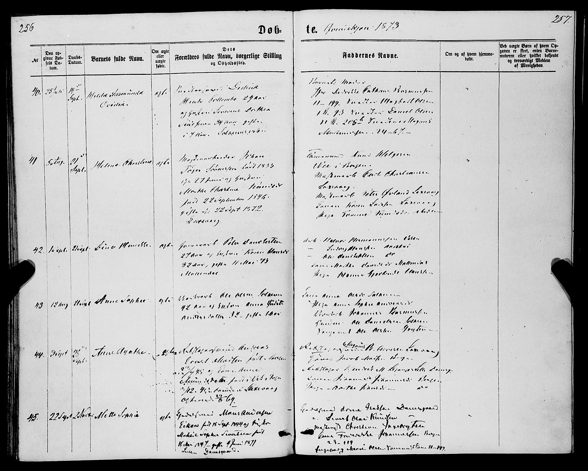 St. Jørgens hospital og Årstad sokneprestembete, AV/SAB-A-99934: Parish register (official) no. A 6, 1870-1878, p. 256-257