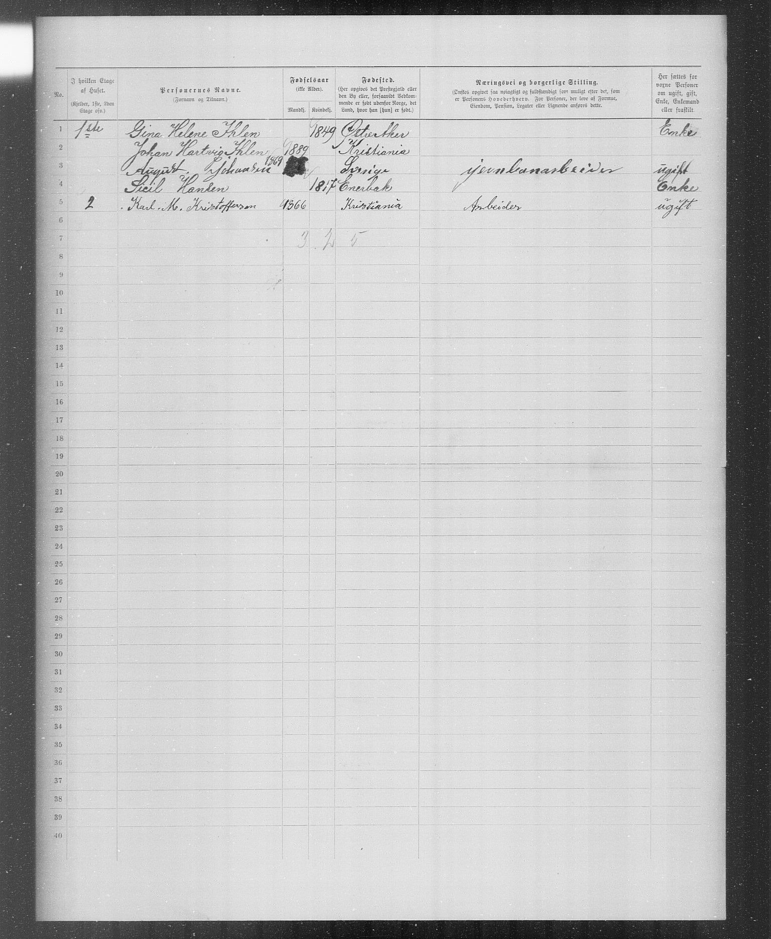 OBA, Municipal Census 1899 for Kristiania, 1899, p. 3564