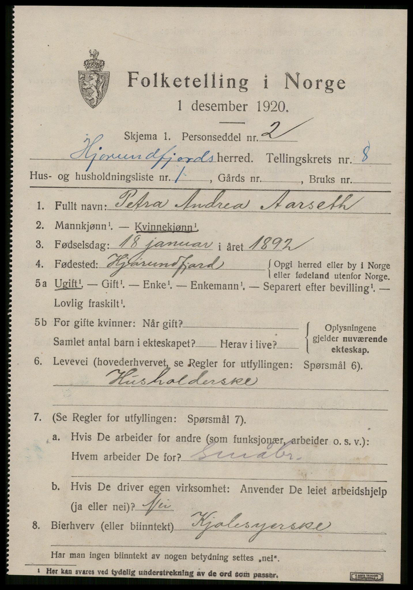 SAT, 1920 census for Hjørundfjord, 1920, p. 2827