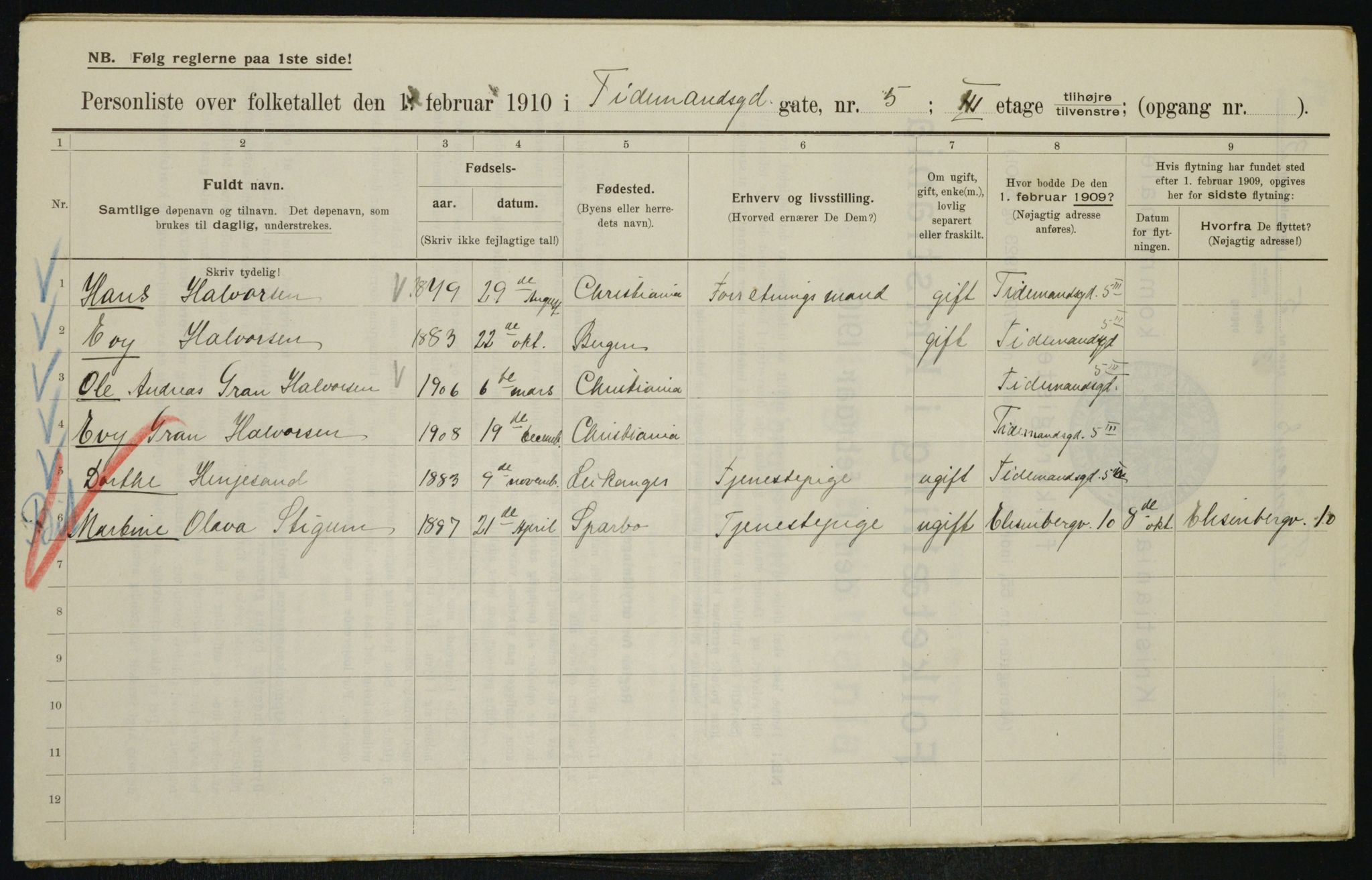 OBA, Municipal Census 1910 for Kristiania, 1910, p. 105710