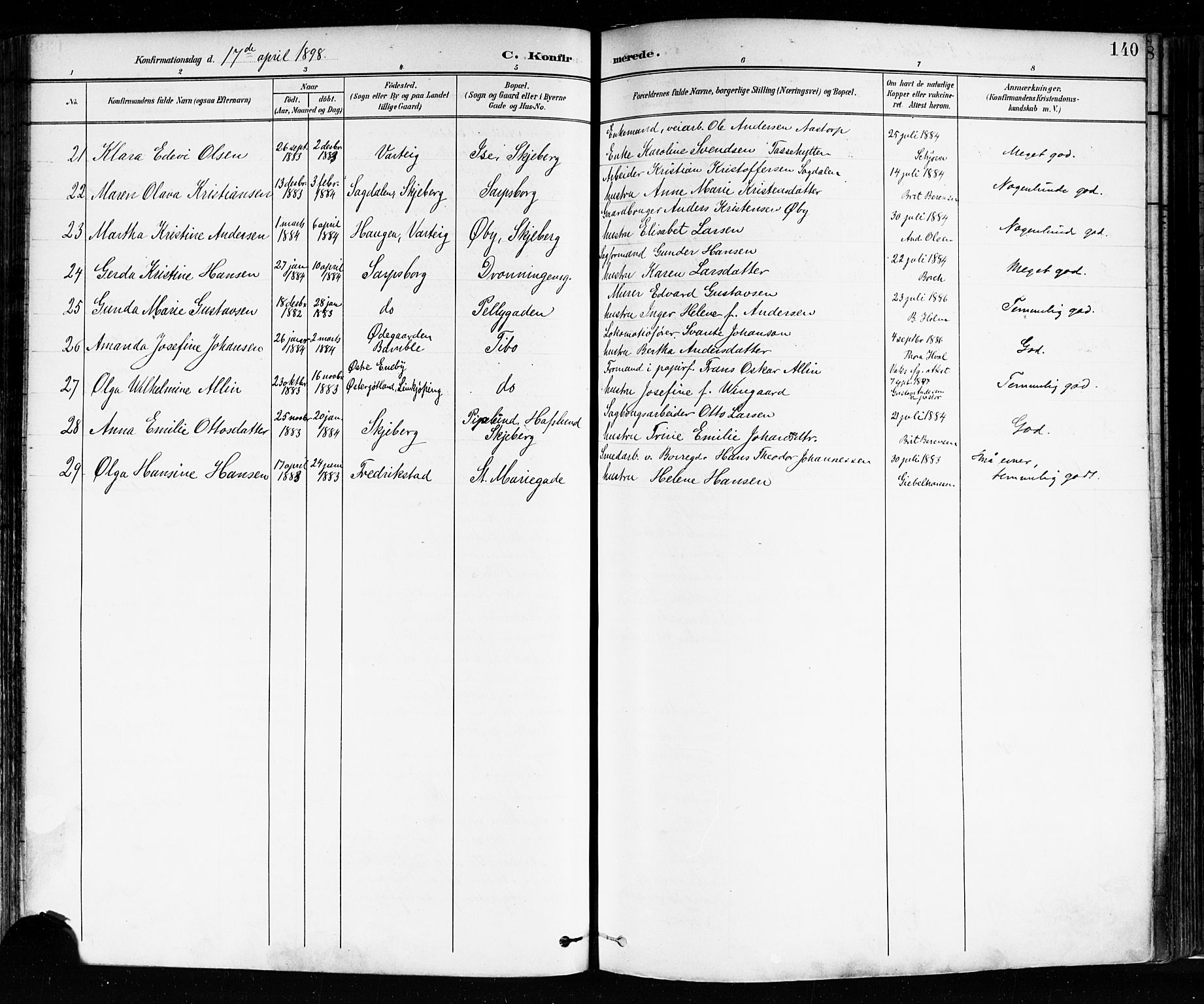 Sarpsborg prestekontor Kirkebøker, AV/SAO-A-2006/F/Fa/L0004: Parish register (official) no. 4, 1892-1899, p. 140