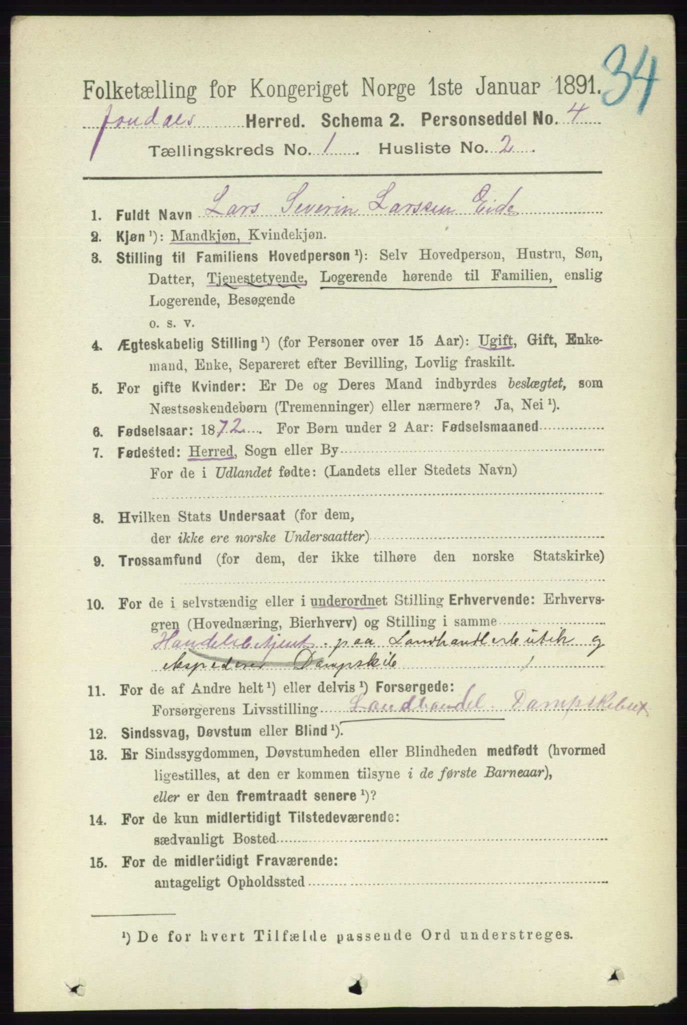 RA, 1891 census for 1227 Jondal, 1891, p. 147