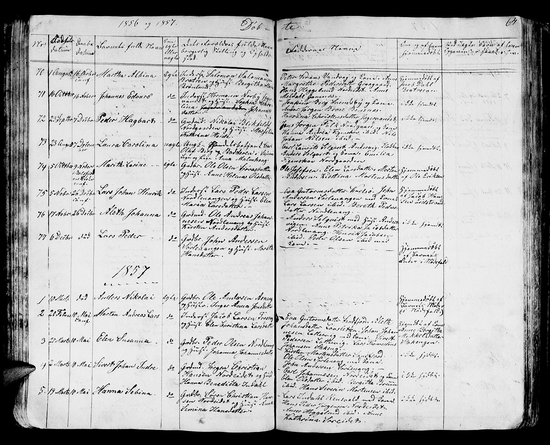 Karlsøy sokneprestembete, AV/SATØ-S-1299/H/Ha/Hab/L0002klokker: Parish register (copy) no. 2, 1843-1861, p. 64