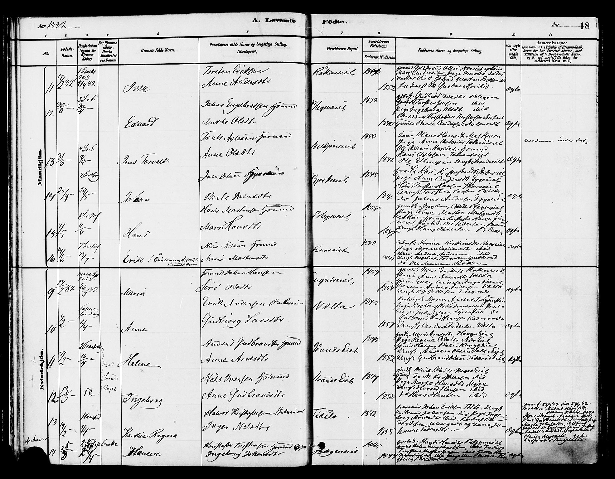 Gran prestekontor, AV/SAH-PREST-112/H/Ha/Haa/L0015: Parish register (official) no. 15, 1880-1888, p. 18