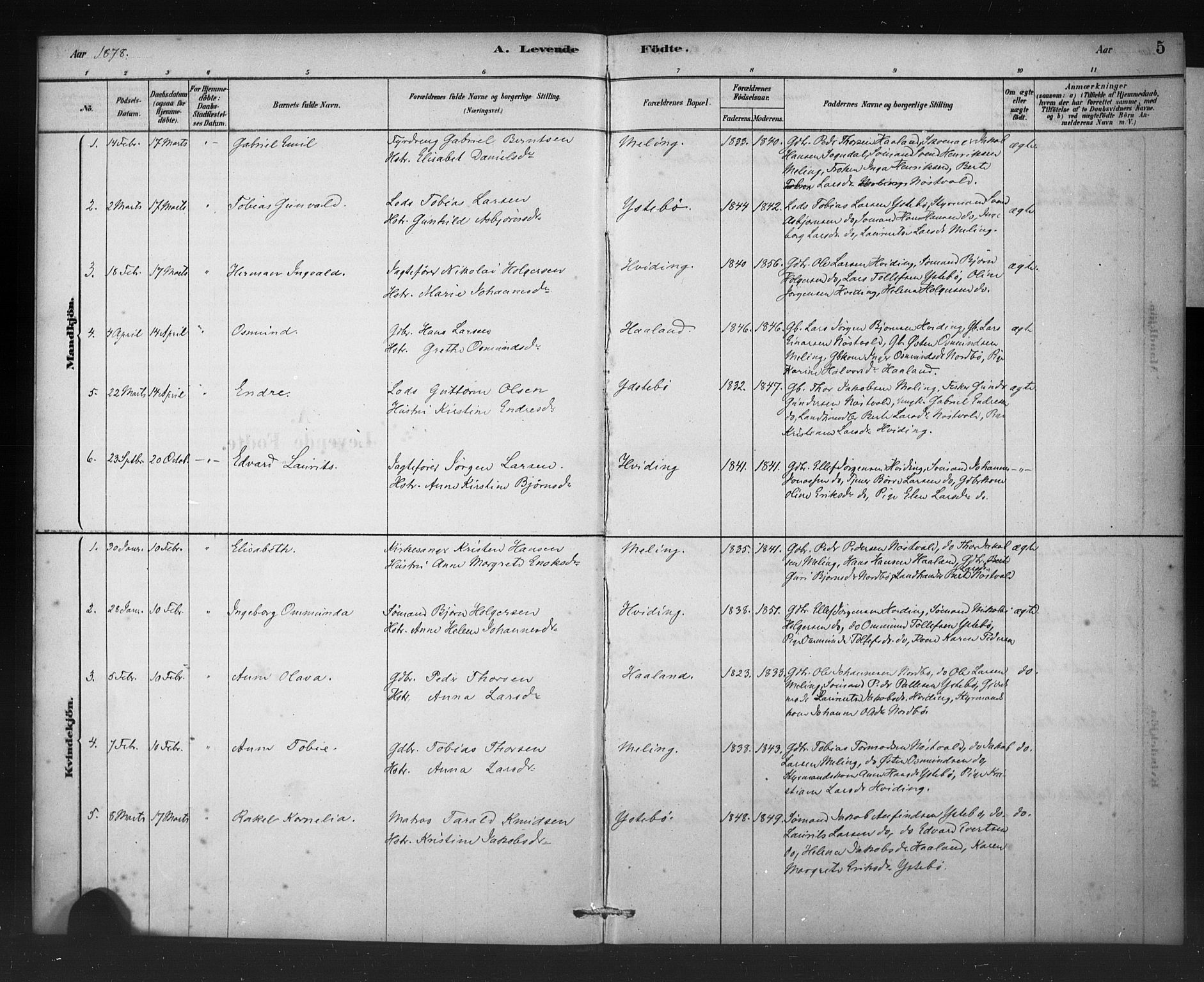 Rennesøy sokneprestkontor, AV/SAST-A -101827/H/Ha/Haa/L0011: Parish register (official) no. A 11, 1878-1887, p. 5