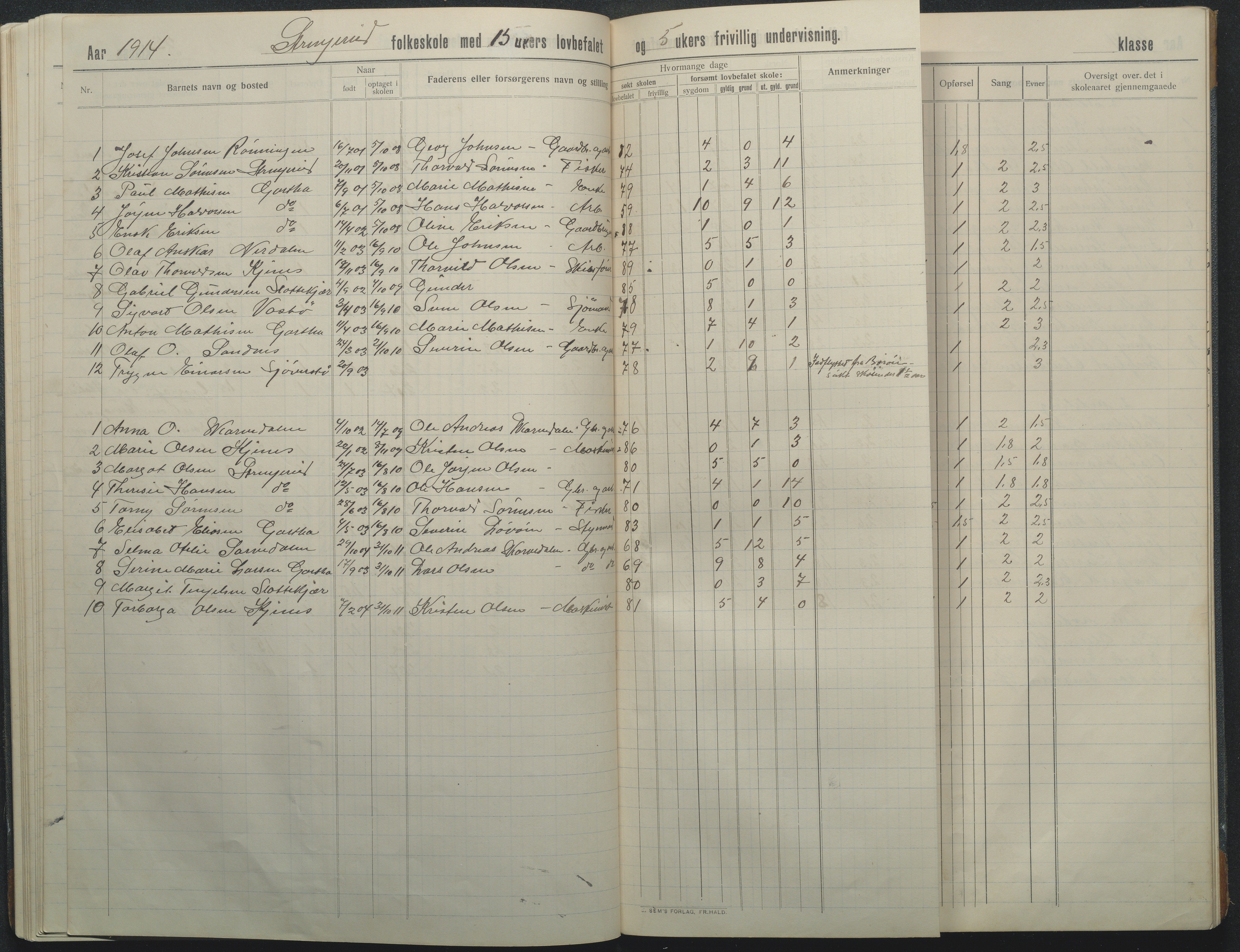 Flosta kommune, Strengereid Krets, AAKS/KA0916-550h/F01/L0003: Skoleprotokoll Strengereid skole, 1910-1917