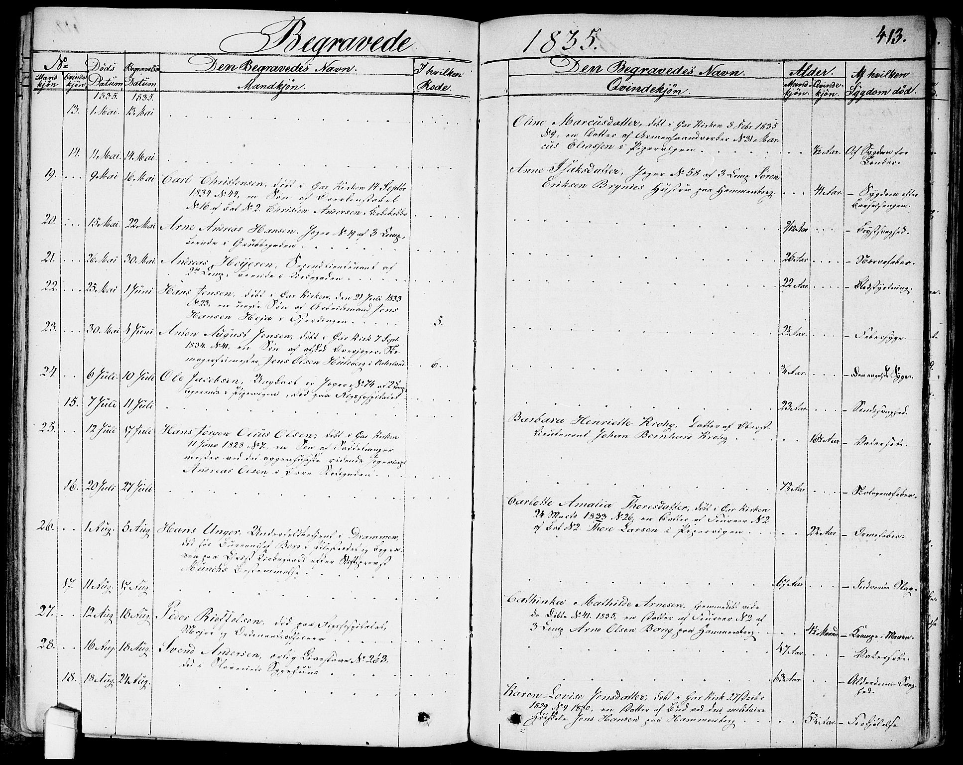 Garnisonsmenigheten Kirkebøker, AV/SAO-A-10846/G/Ga/L0004: Parish register (copy) no. 4, 1828-1840, p. 413