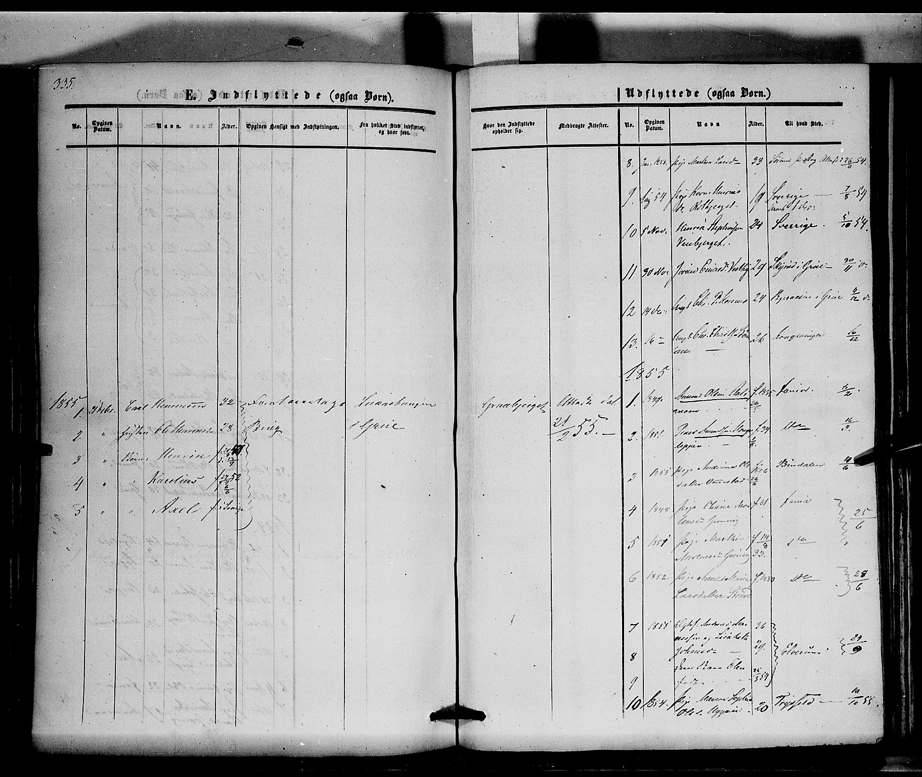 Hof prestekontor, SAH/PREST-038/H/Ha/Haa/L0008: Parish register (official) no. 8, 1849-1861, p. 335