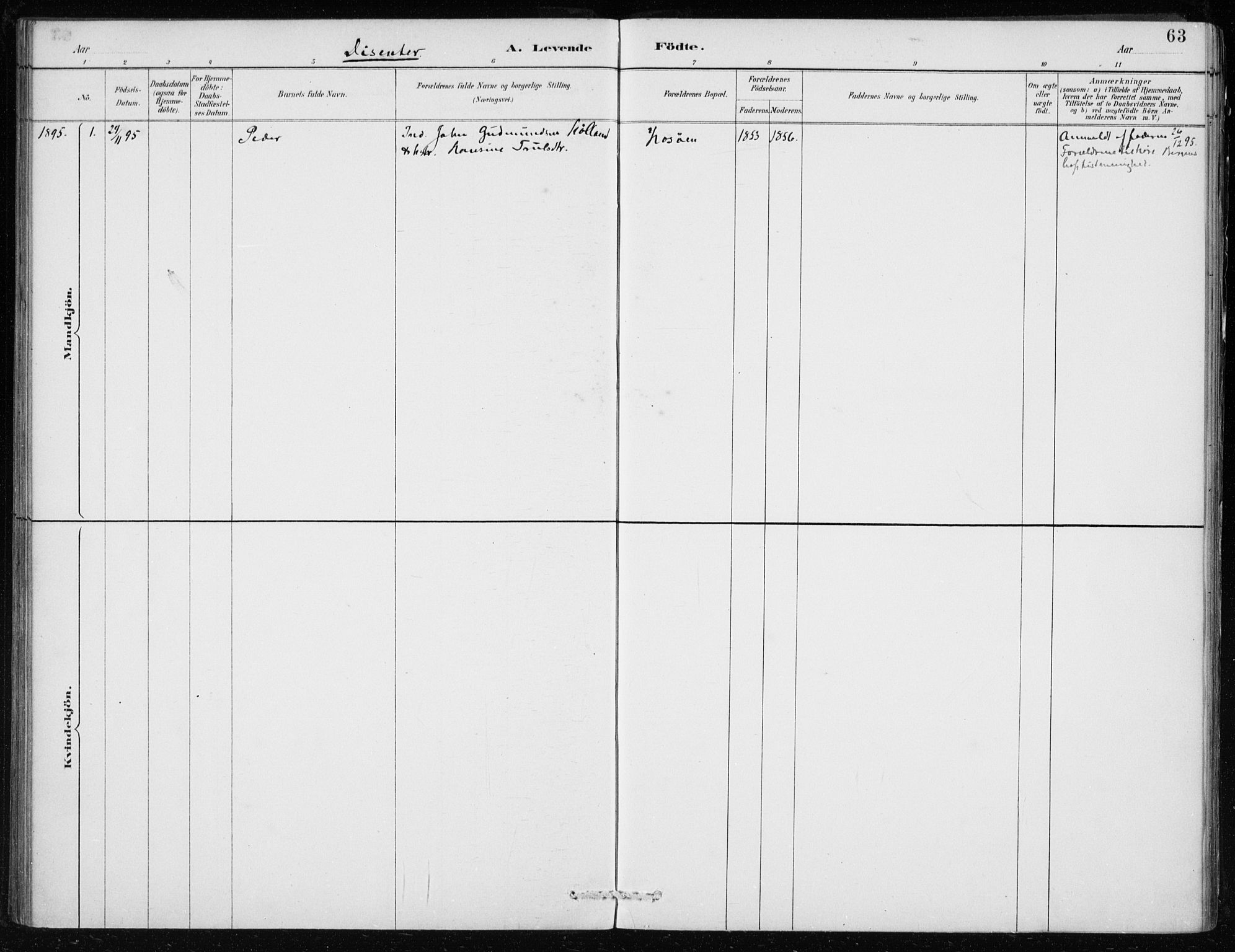 Lindås Sokneprestembete, SAB/A-76701/H/Haa: Parish register (official) no. F  1, 1886-1897, p. 63
