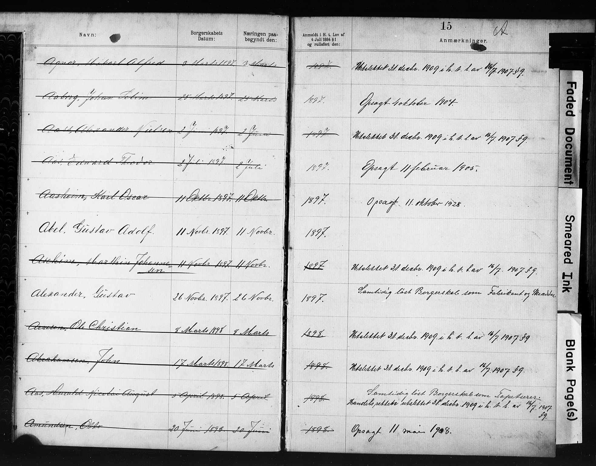 Kristiania magistrat, AV/SAO-A-10711/F/Fb/L0007: Borgerrulle, 1879-1909, p. 11