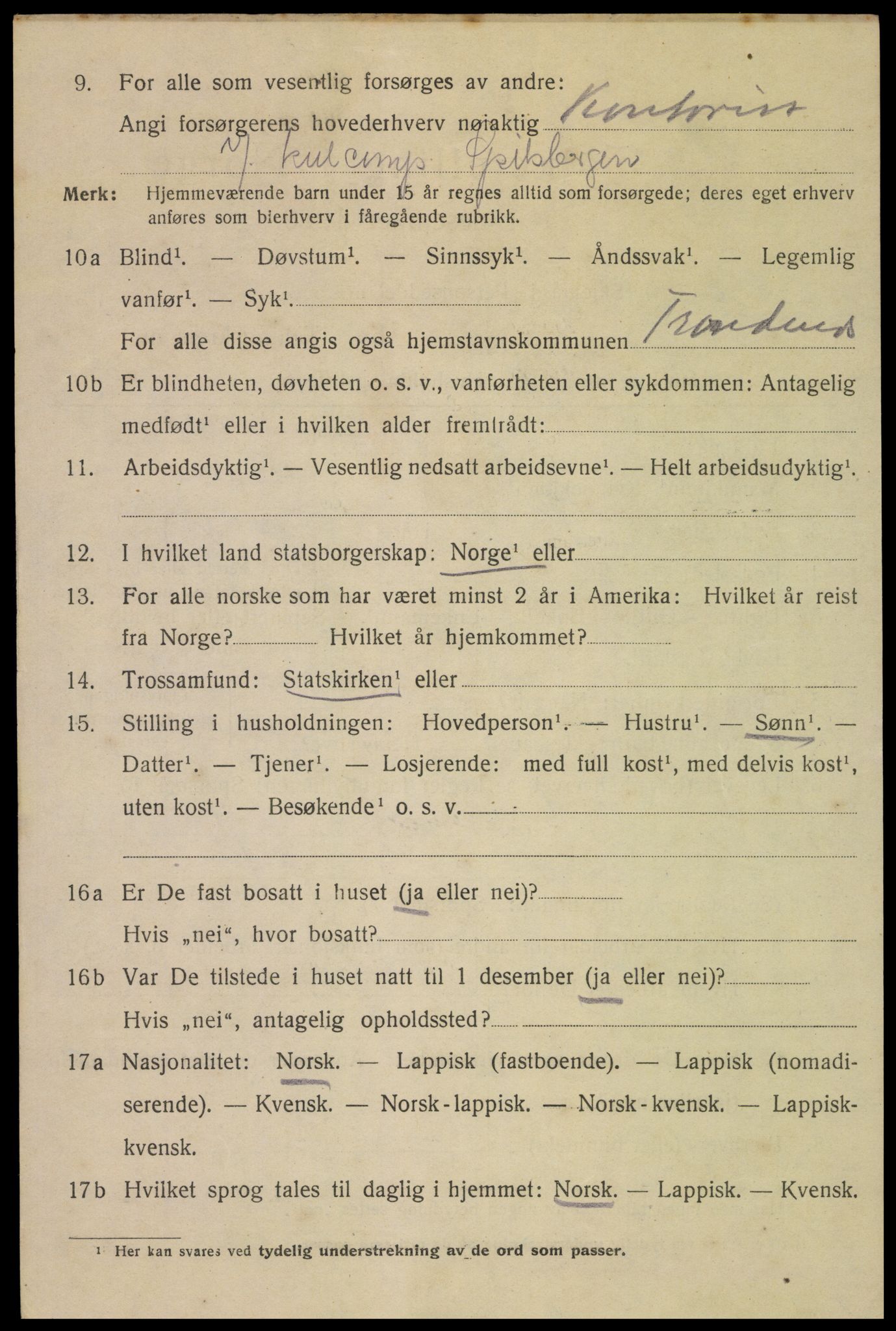 SAT, 1920 census for Svolvær, 1920, p. 3145