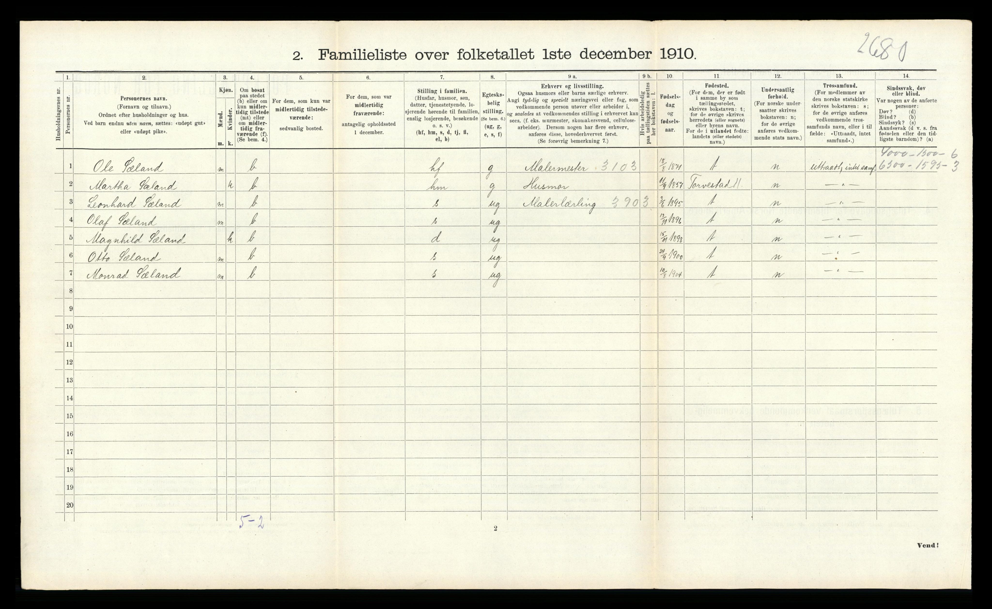 RA, 1910 census for Sandnes, 1910, p. 809