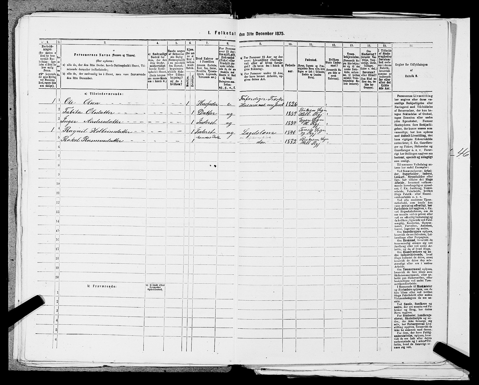 SAST, 1875 census for 1115P Helleland, 1875, p. 874