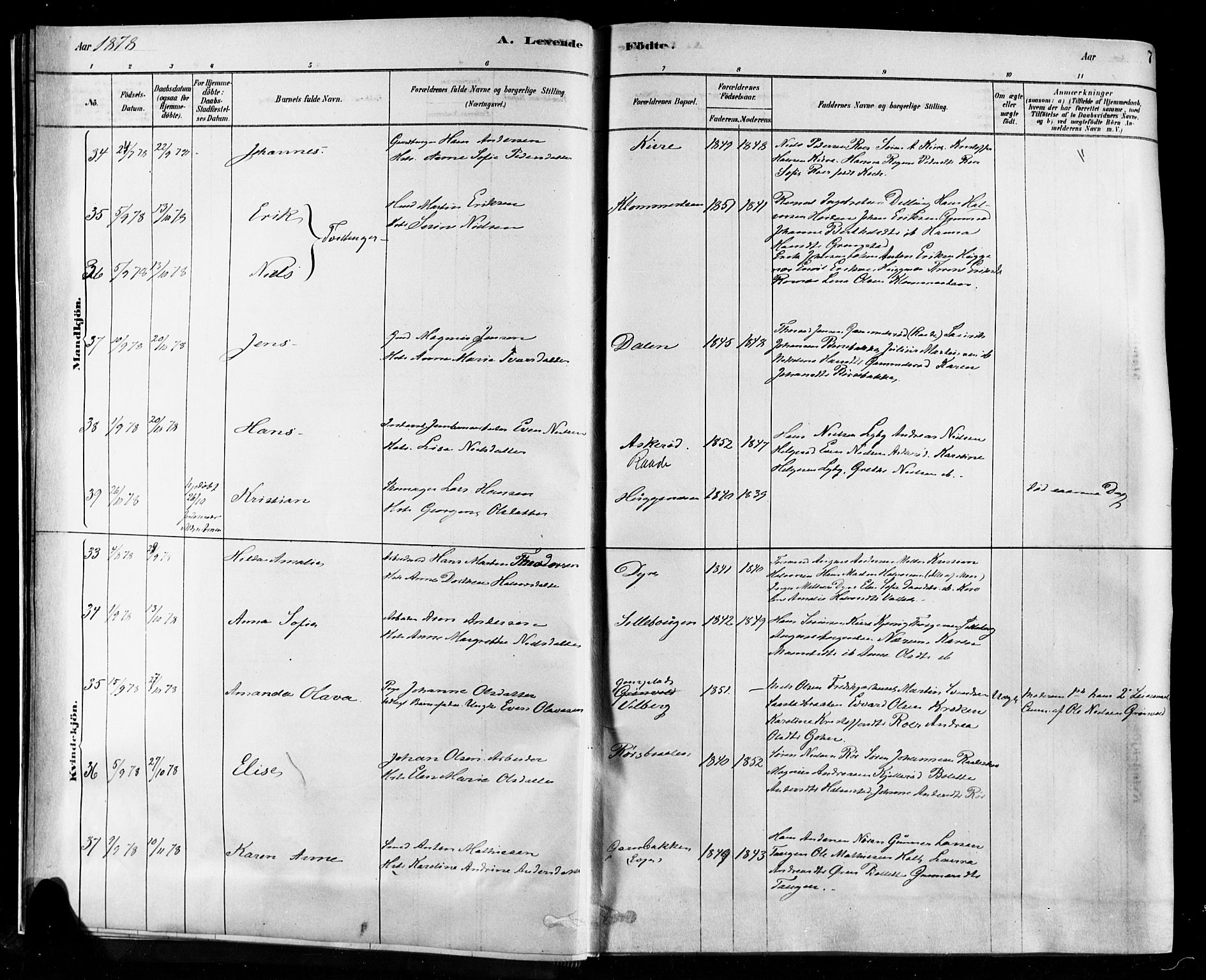 Rygge prestekontor Kirkebøker, AV/SAO-A-10084b/F/Fa/L0007: Parish register (official) no. 7, 1878-1904, p. 7