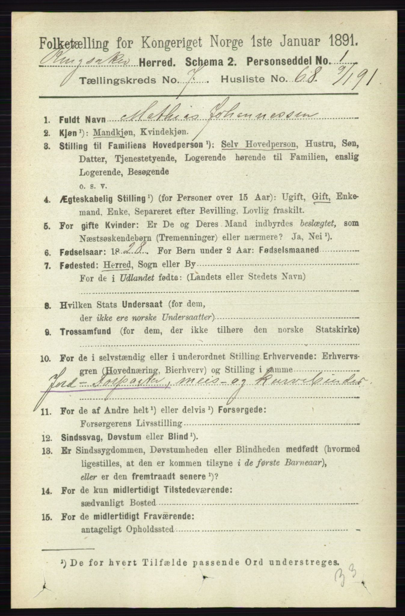 RA, 1891 census for 0412 Ringsaker, 1891, p. 4343