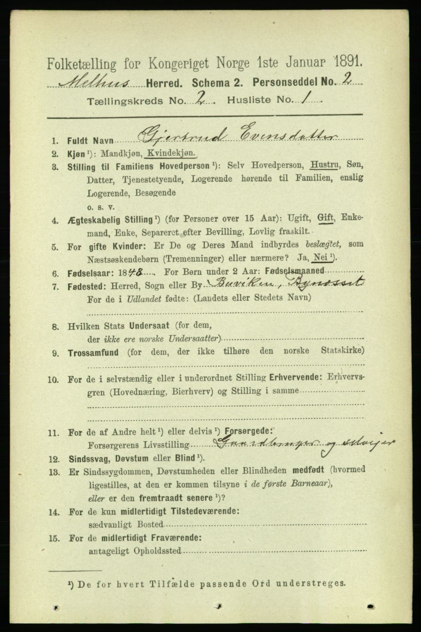 RA, 1891 census for 1653 Melhus, 1891, p. 741