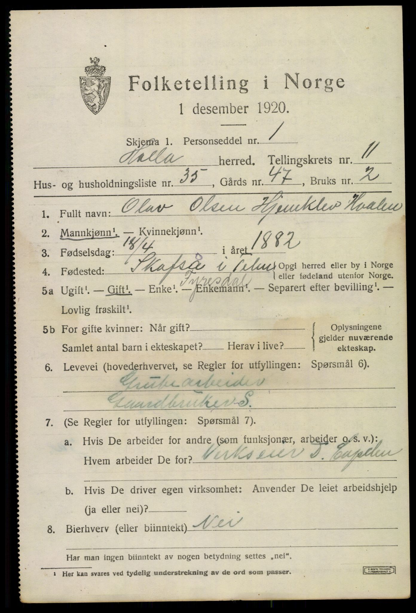 SAKO, 1920 census for Holla, 1920, p. 7435