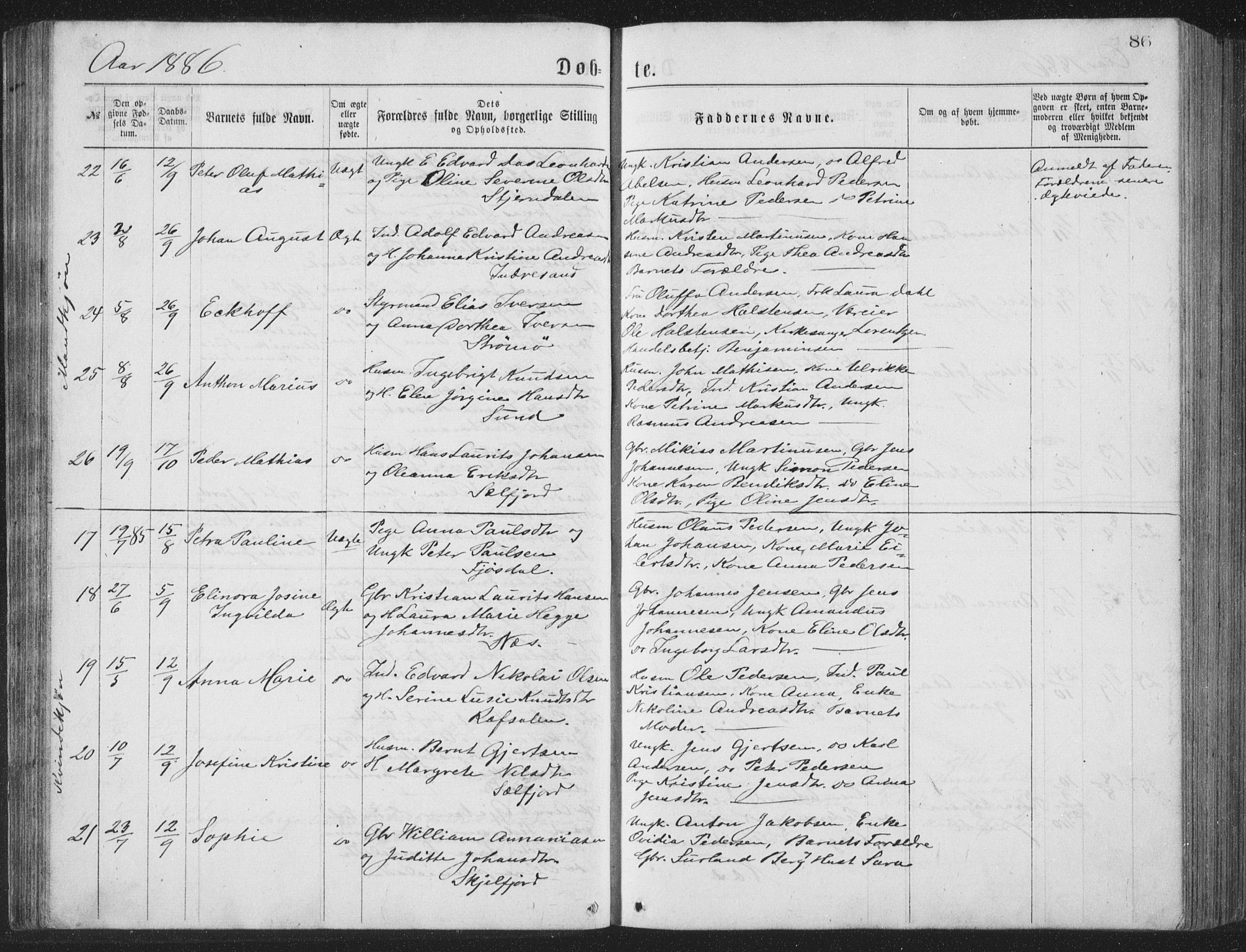 Ministerialprotokoller, klokkerbøker og fødselsregistre - Nordland, SAT/A-1459/885/L1213: Parish register (copy) no. 885C02, 1874-1892, p. 86