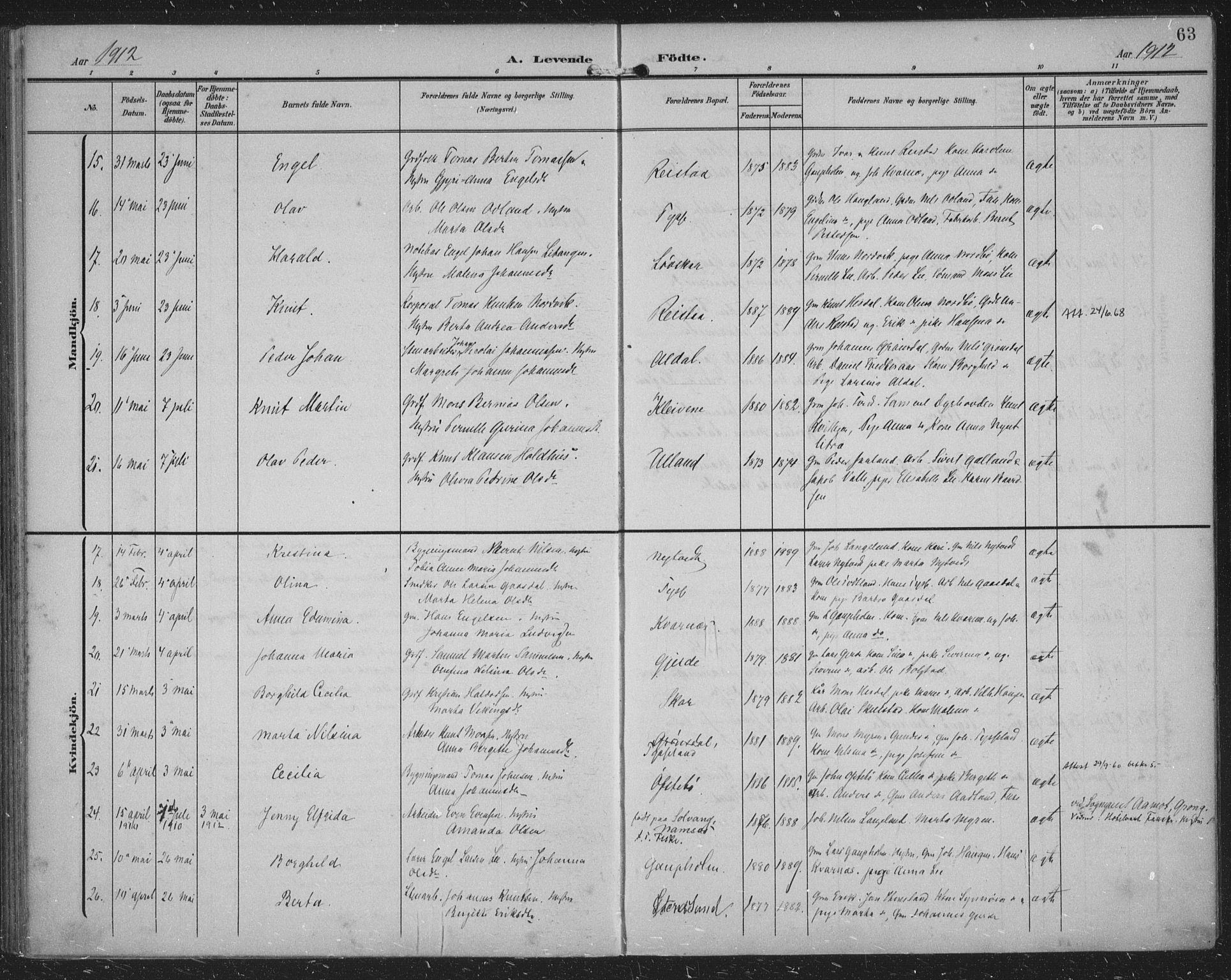 Samnanger Sokneprestembete, AV/SAB-A-77501/H/Haa: Parish register (official) no. A 2, 1902-1918, p. 63