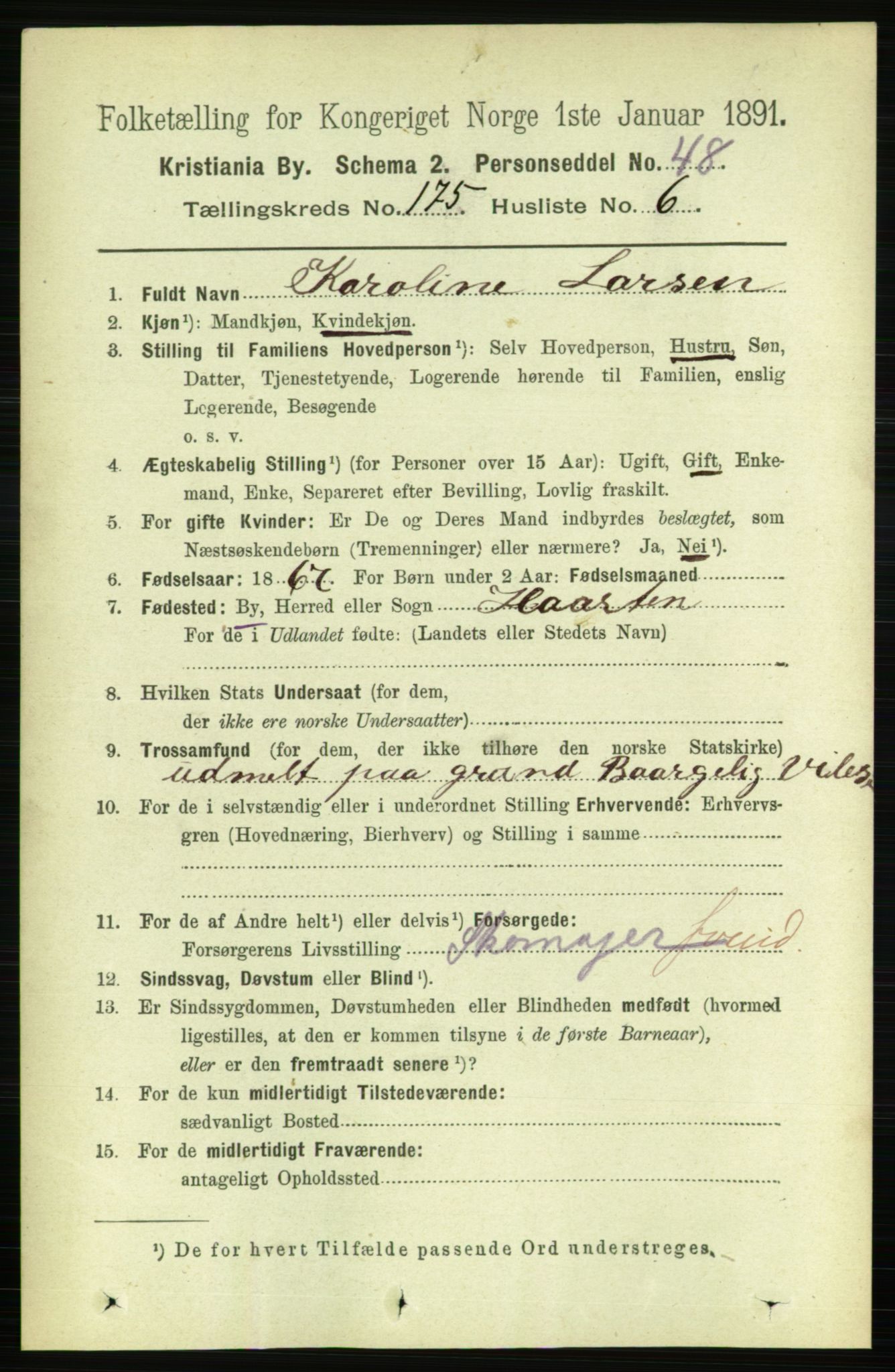 RA, 1891 census for 0301 Kristiania, 1891, p. 105122