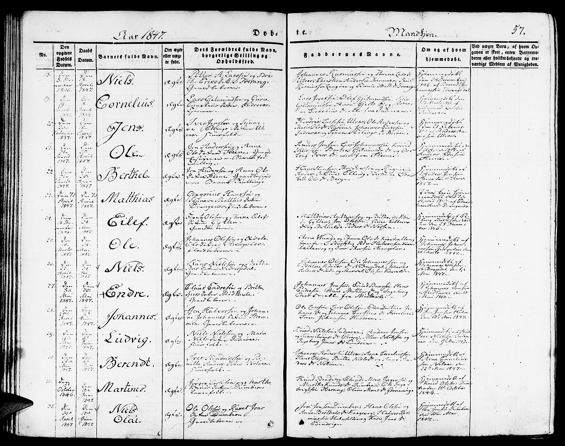 Gulen sokneprestembete, AV/SAB-A-80201/H/Haa/Haaa/L0020: Parish register (official) no. A 20, 1837-1847, p. 57