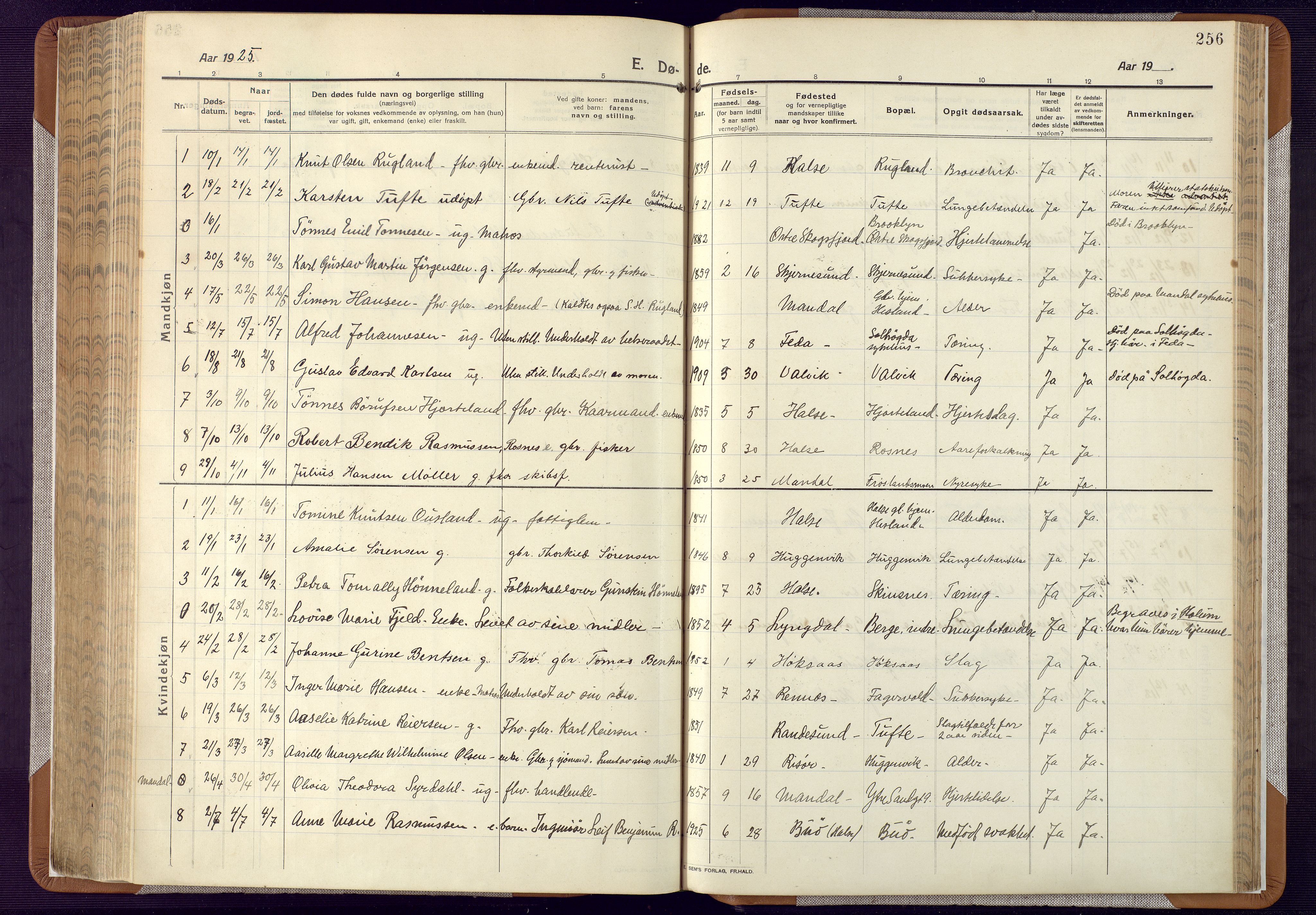 Mandal sokneprestkontor, SAK/1111-0030/F/Fa/Faa/L0022: Parish register (official) no. A 22, 1913-1925, p. 256