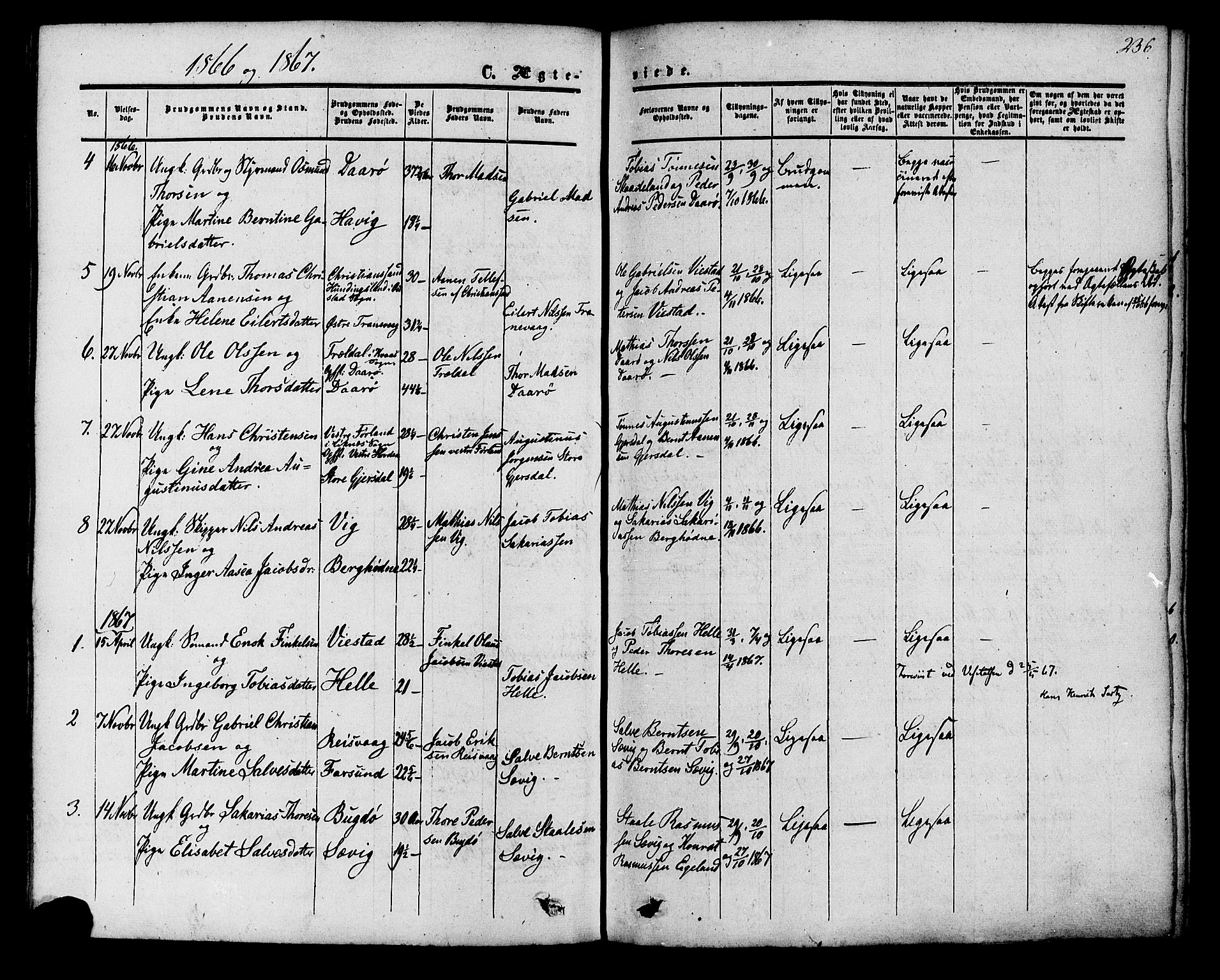 Herad sokneprestkontor, AV/SAK-1111-0018/F/Fa/Fab/L0004: Parish register (official) no. A 4, 1853-1885, p. 236