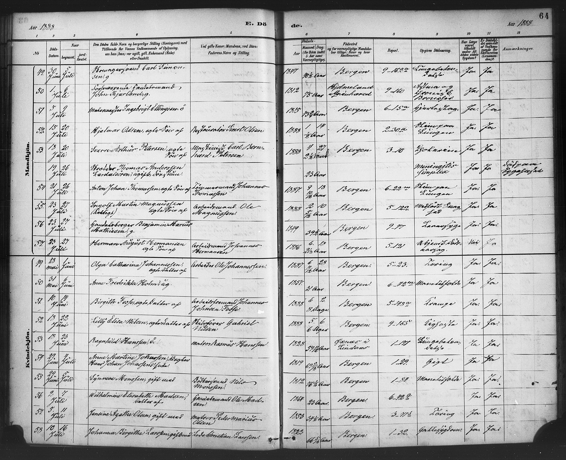 Nykirken Sokneprestembete, AV/SAB-A-77101/H/Haa/L0044: Parish register (official) no. E 4, 1882-1898, p. 64