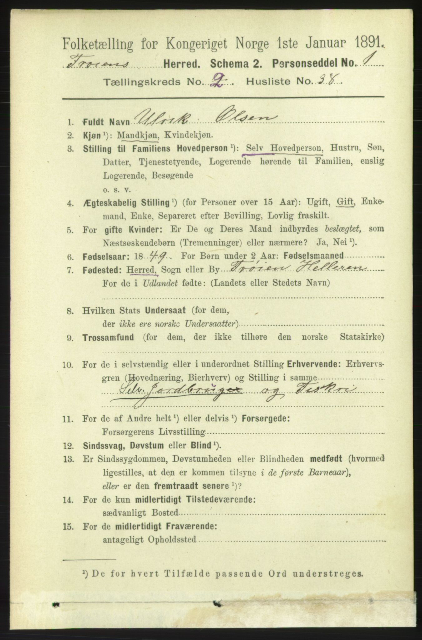 RA, 1891 census for 1619 Frøya, 1891, p. 1212