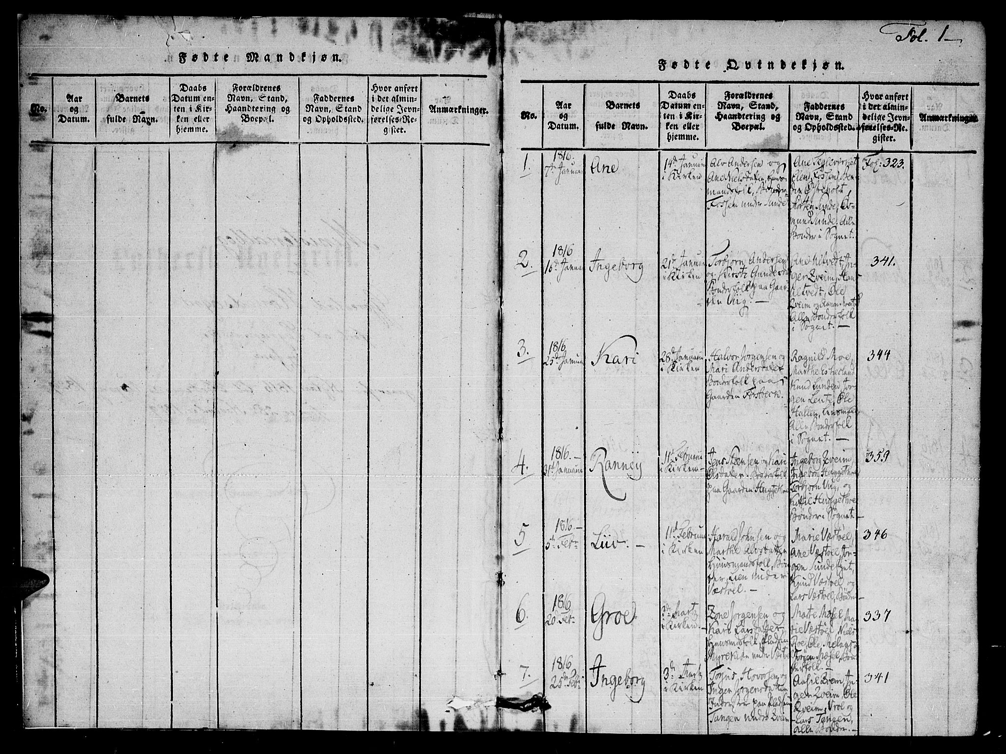 Gjerstad sokneprestkontor, SAK/1111-0014/F/Fa/Faa/L0004: Parish register (official) no. A 4, 1816-1829, p. 1