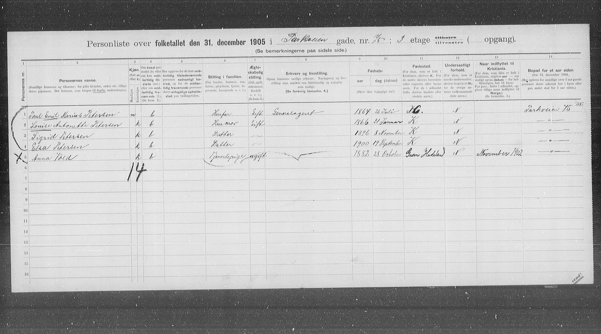 OBA, Municipal Census 1905 for Kristiania, 1905, p. 41305