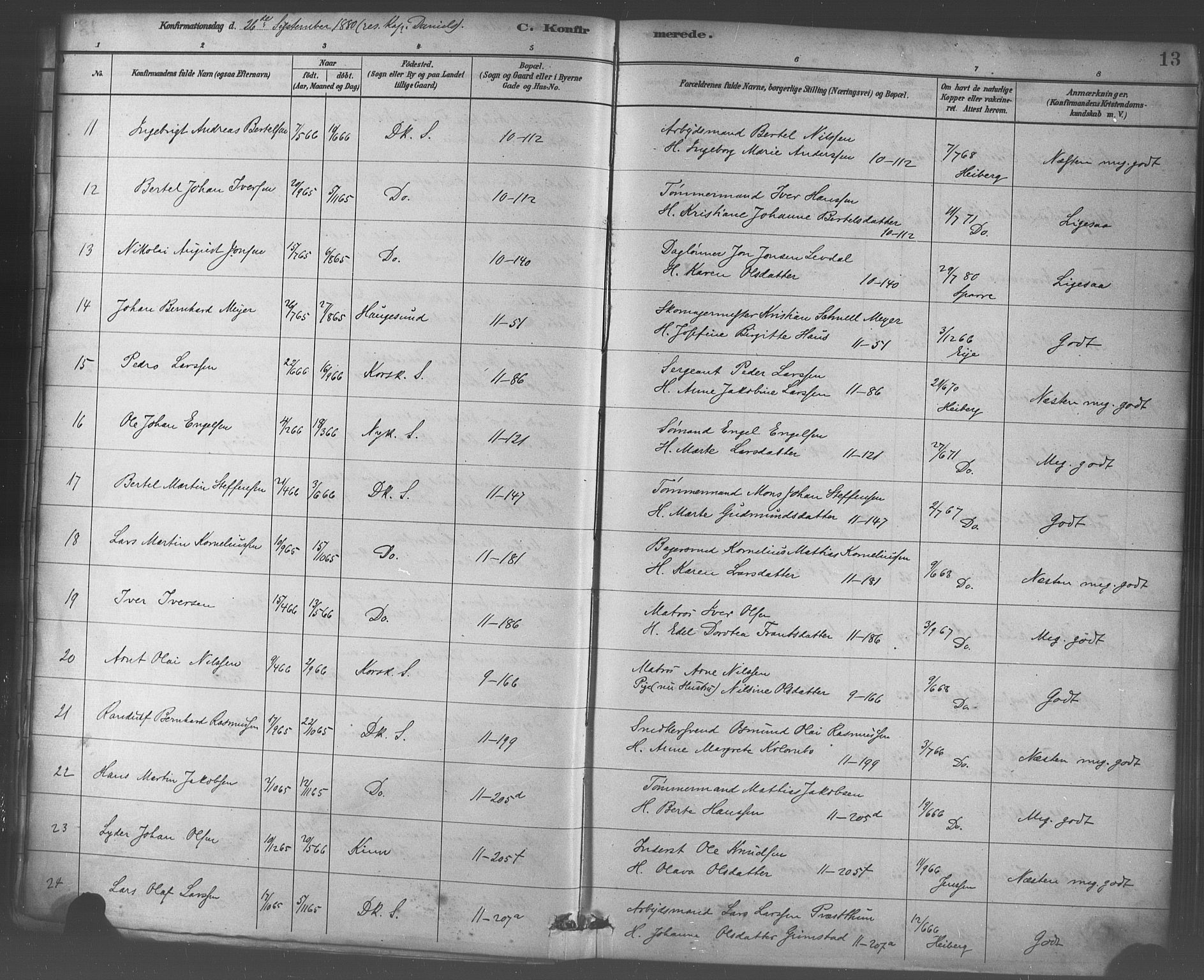Domkirken sokneprestembete, SAB/A-74801/H/Haa/L0030: Parish register (official) no. C 5, 1880-1898, p. 13